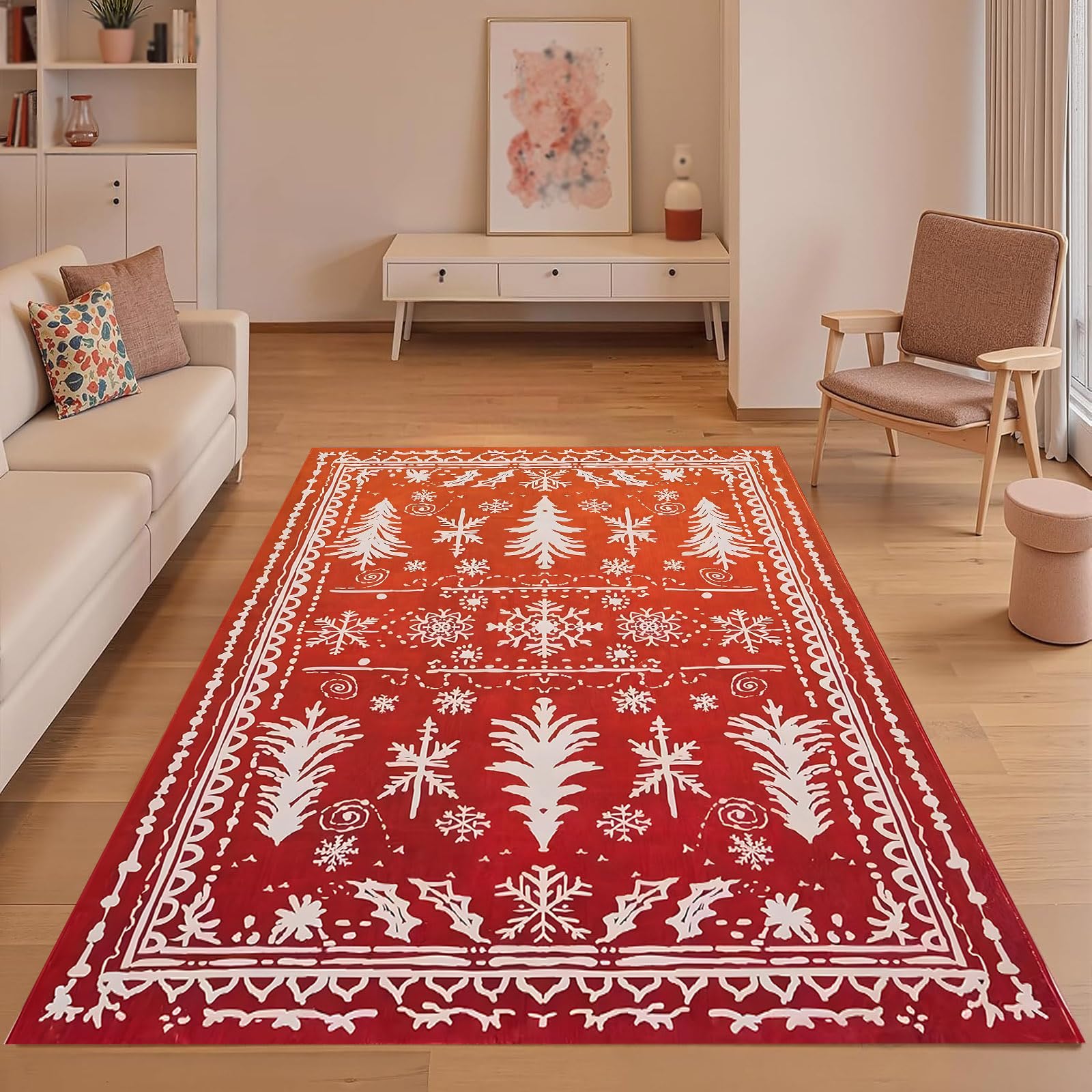Tapis salon table basse moderne rouge orange 120x185 cm déco chambre ado fille
