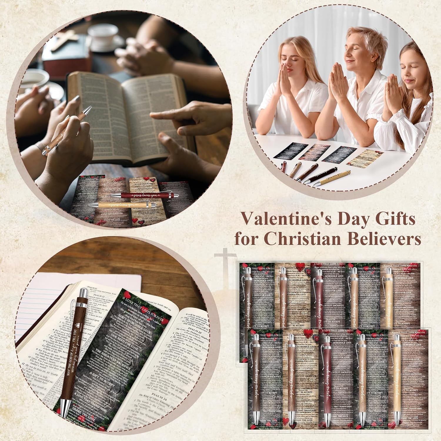 Fullhawl 40 Pack Christian Gifts Bulk Bamboo Bible Verse Pens with Scripture Cards, Inspirational Jesus Loves You Ballpoint Pens for Church Events Sunday School Mother Day Religious Gifts, Wood Color