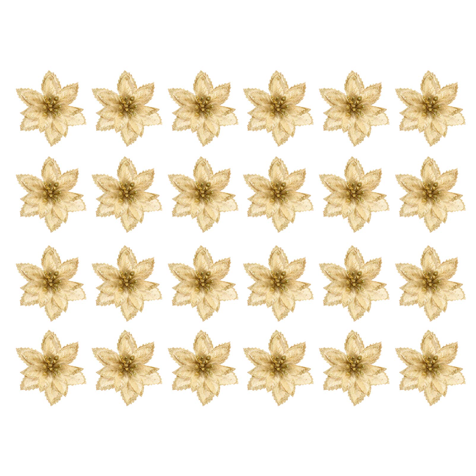 ゴールドのお花オーナメント　キラキラ　造花　クリスマスツリー飾り　12個セット Amazon.co.jp: BESTOYARD 造花 クリスマス オーナメント ツリー飾り