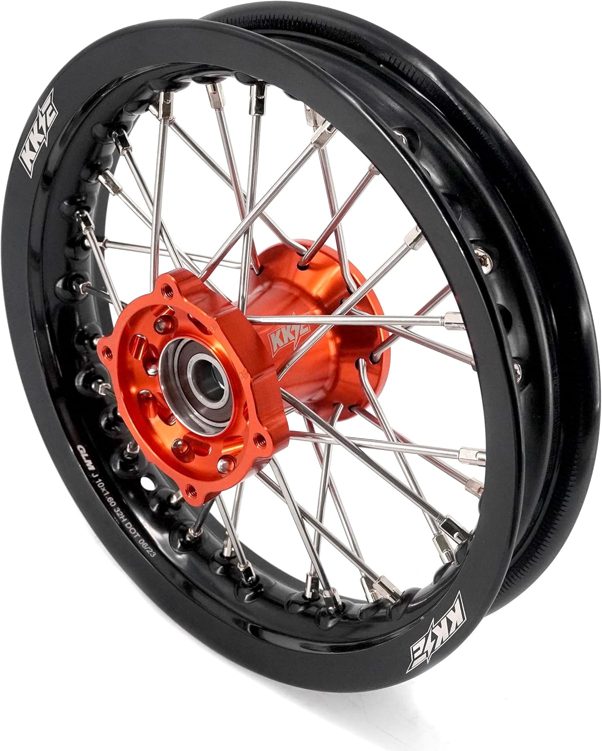 KKE 1.6 * 12"/1.6 * 10" Kid's Small Spoked Wheels Rims Set Compatible with KTM SX50 2024-2025 GAS GAS MC50 2025 HUSQVARNA TC 50 2024-2025 Mini Orange Hub