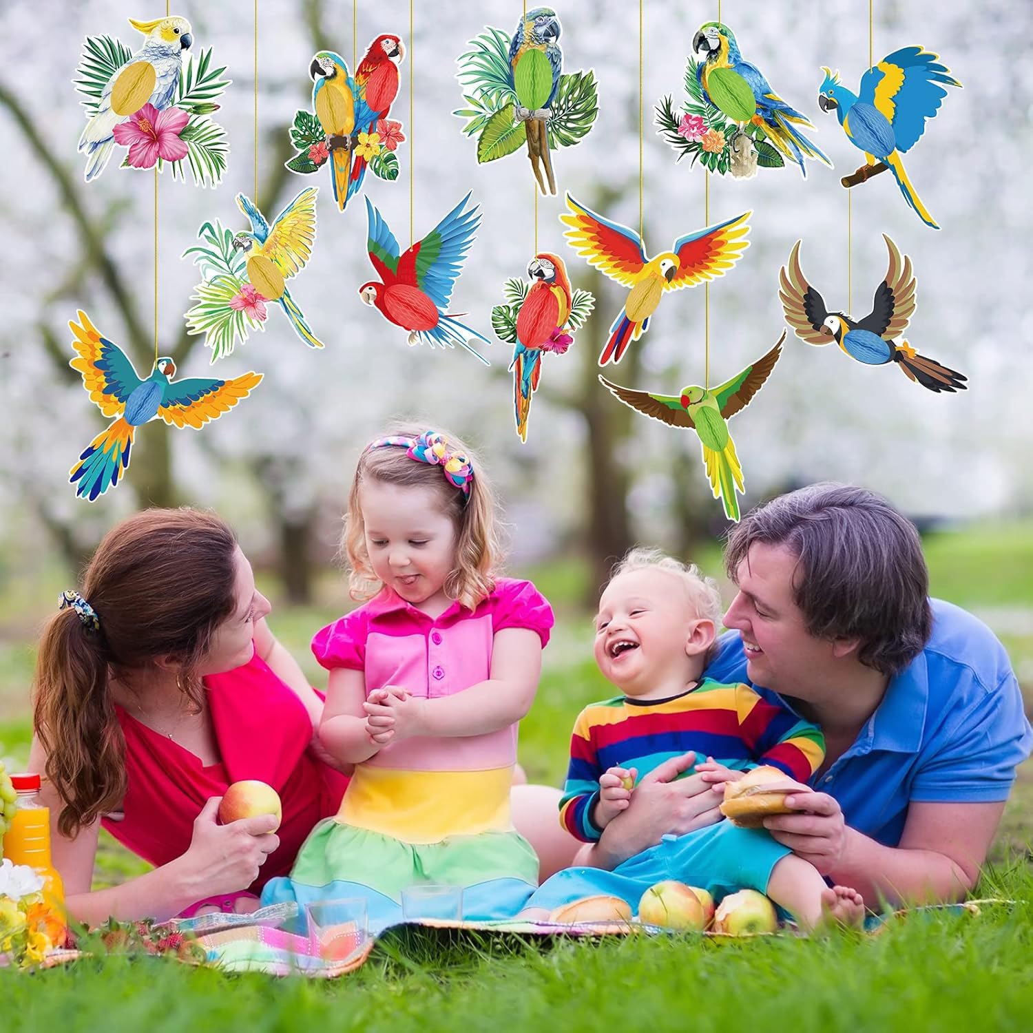 WUBAYI Paquete de 9 recortes de panal de abeja tropical 3D, accesorios colgantes de fiesta hawaiana para decoración de playa Luau, aula de safari y temática de selva