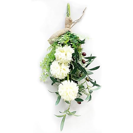 Amazon ピンポンマム ホワイト スワッグ リアル オリーブ リース スワッグ ハワイアン 南国 造花 壁掛け 玄関 屋外 フラ ハンドメイド アーティフィシャルフラワー Flora フローラ 造花 オンライン通販