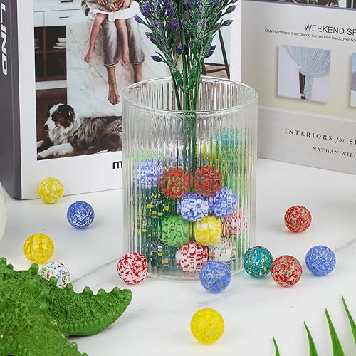 Miniatura 5 de LovesTown 60 canicas de vidrio coloridas, canicas de vidrio de colores mixtos de 58 pulgadas para niños, juegos de marlbes, juguetes retro, rellenos