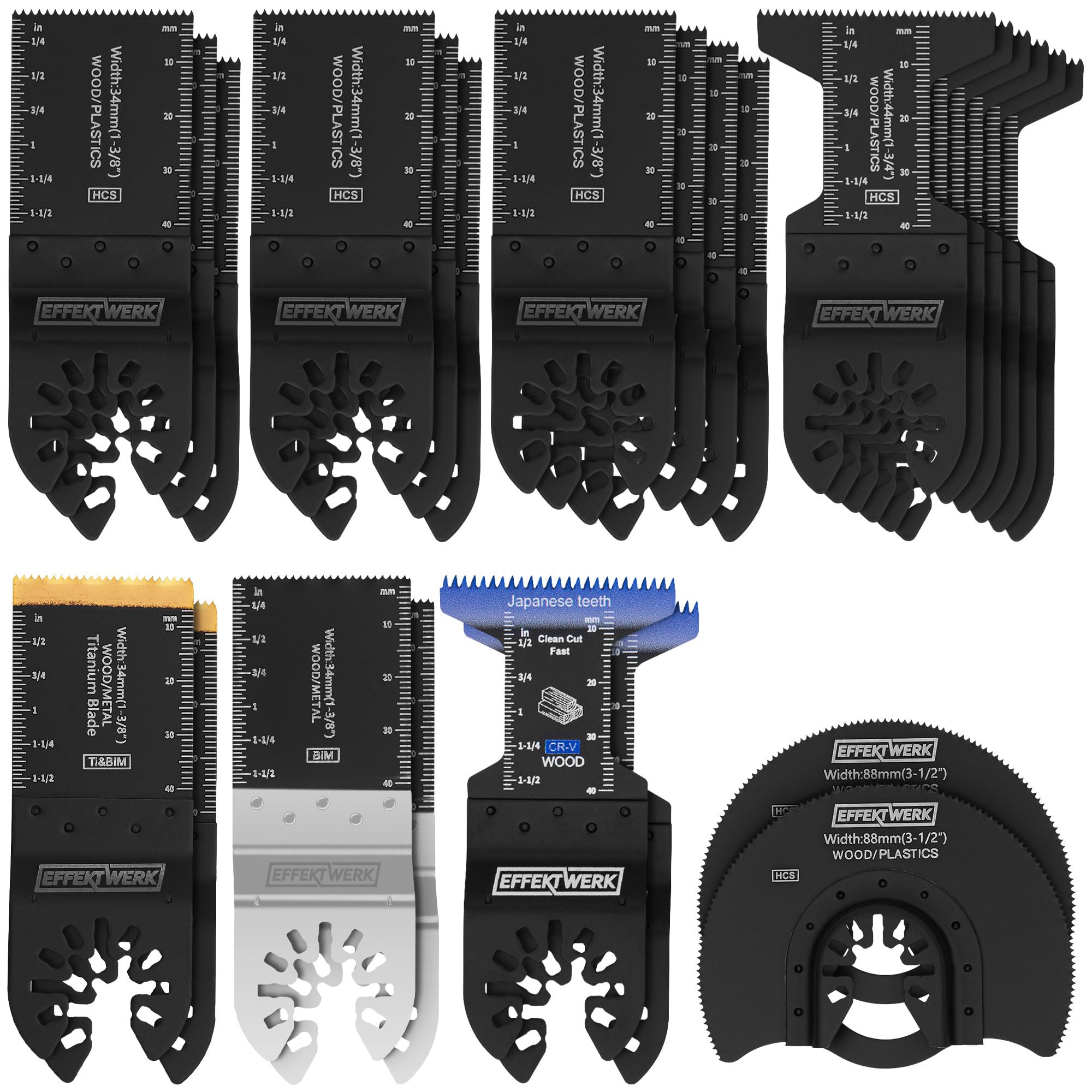 Lot de 27 Lames de Scie pour Multitool - Accessoires Oscillants pour Bois, Plastique, Métal - Lames de Coupe Haute Résistance avec Sac de Rangement