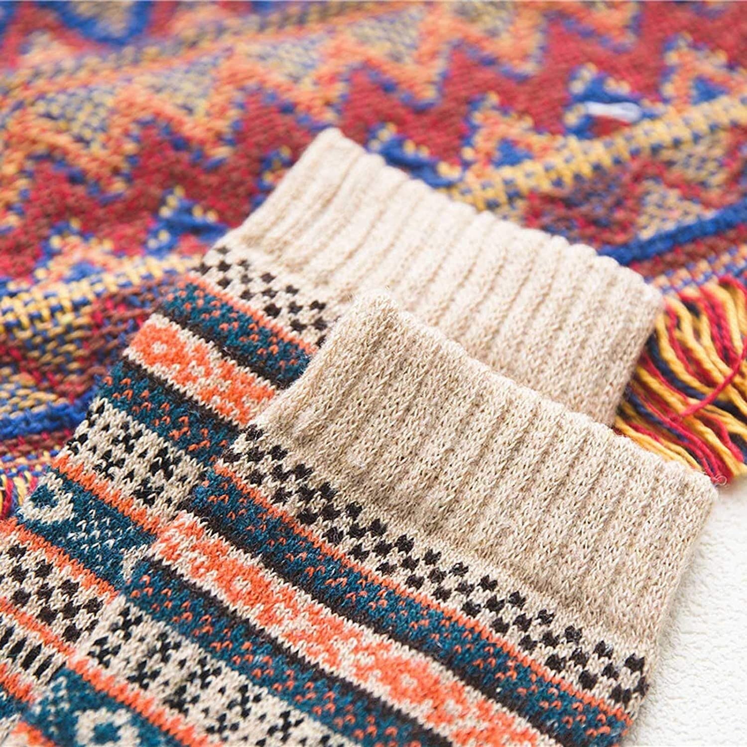 Calcetines Cómodos 5 Pares De Calcetines Estilo Vintage Para Mujeres Y Hombres, Nórdicos Punto Lana Gruesa Clásicos Cálidos Suaves Reforzada