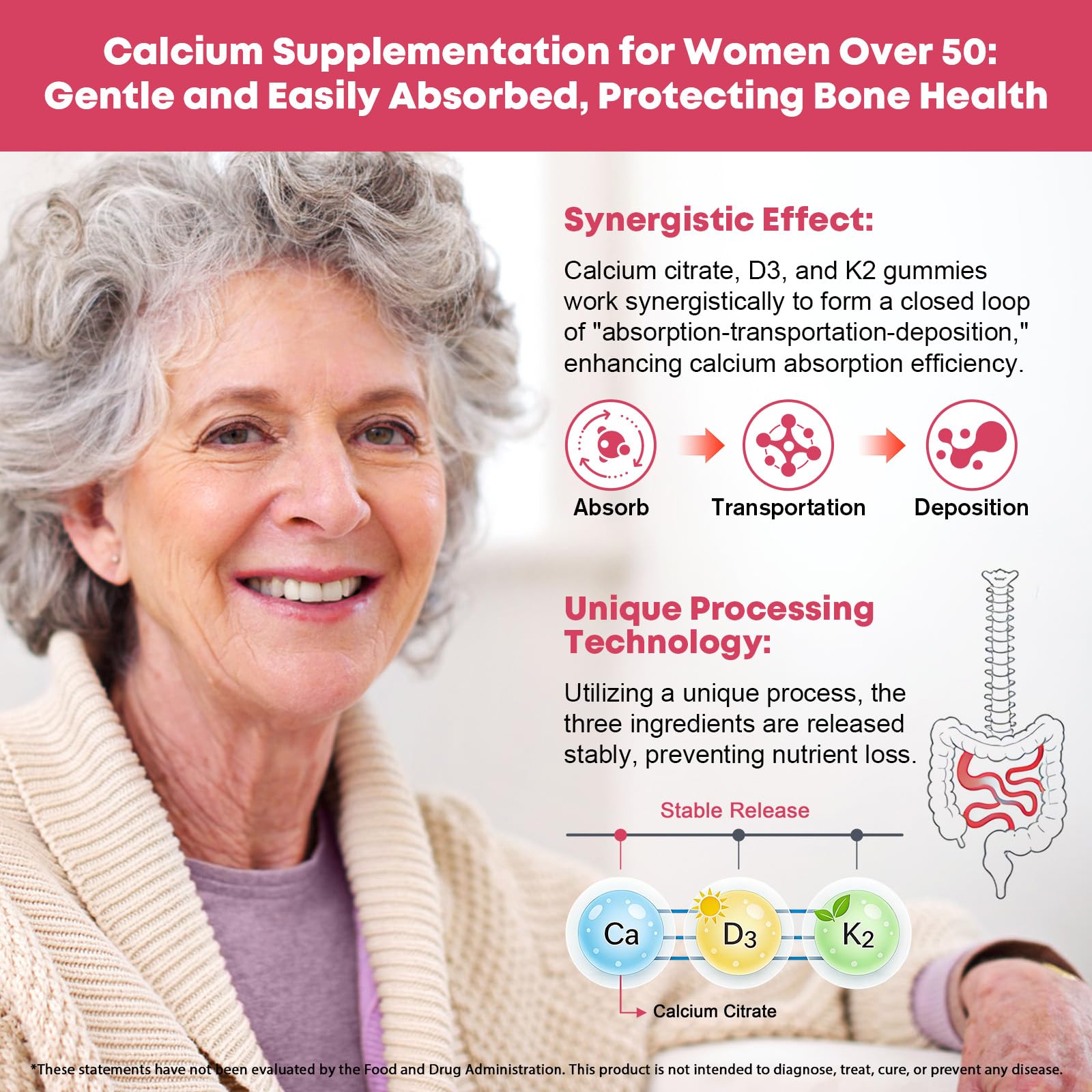 (2 Pack) Sugar Free Calcium Citrate with D3 Gummies for Women 50+, Vegan — Amazon image 4
