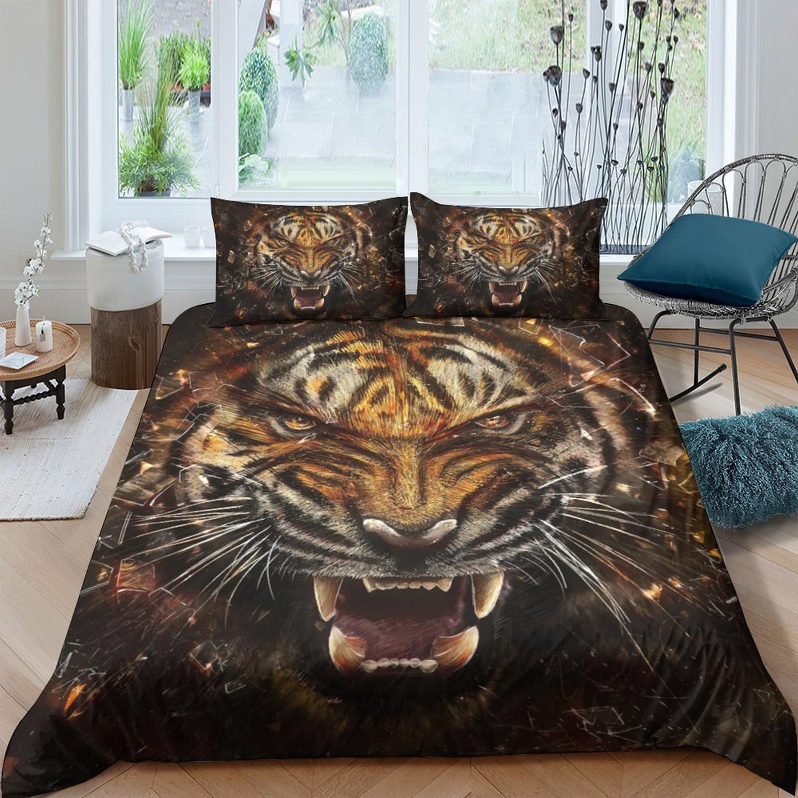 Ctjqhvkz Style-9 3D Printed Wild Tiger Fitted Sheet Microfiber Soft Breathable Jungle Animal Bed Cover For Bedroom Dorm Decor Single（135X200cm）