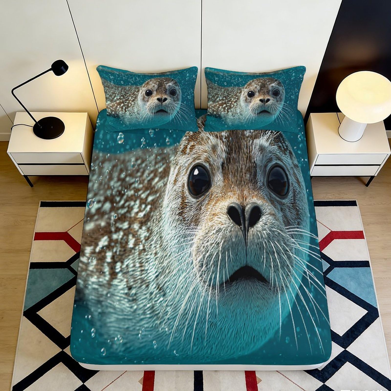 Pnayamiorkfel Style-9 3D Printed Seal Ocean Fitted Sheet Microfiber Bedroom Decor Splash Water Bed Cover For Adult Teen 90X200x25cm