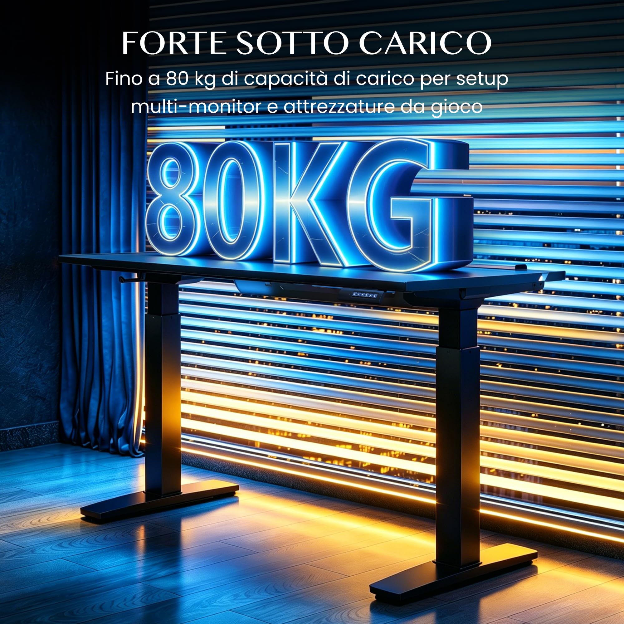 FLEXISPOT Scrivania Gaming Regolabile in Altezza 120x70 cm, Doppio Motore, Illuminazione LED, Gestione Cavi, Portata 120 kg, Piano a 5 Strati, Nero