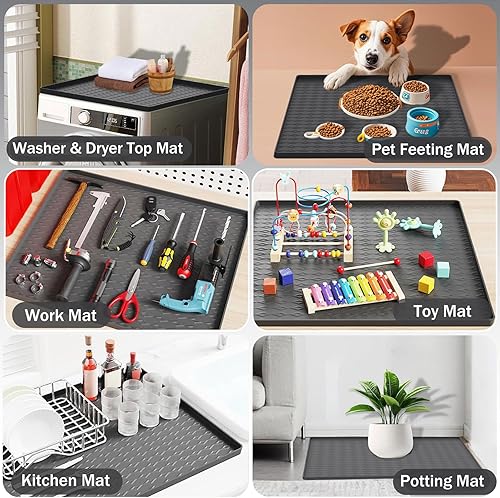 Miniatura 7 de Alfombrilla protectora superior para lavadora y secadora, 2 unidades, almohadilla de silicona de 25.6 x 23.6 pulgadas, antideslizante, resistente al