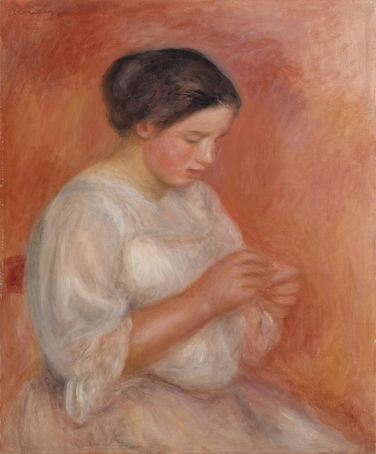 ARTXLXXBN Famous Art Print Poster Vintage Wall Art Woman Sewing by Pierre Auguste Renoir Canvas Art Poster for Home Decor 60x90cm