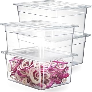 CURTA 4-Pack 1/2 Size 6" Deep NSF Polycarbonate Food Pans with Handled Lids & Drain Trays | Dishwasher & Freezer Safe Clear Container for Prep Tables, Buffet, Salad Bar, Commercial & Home Kitchen