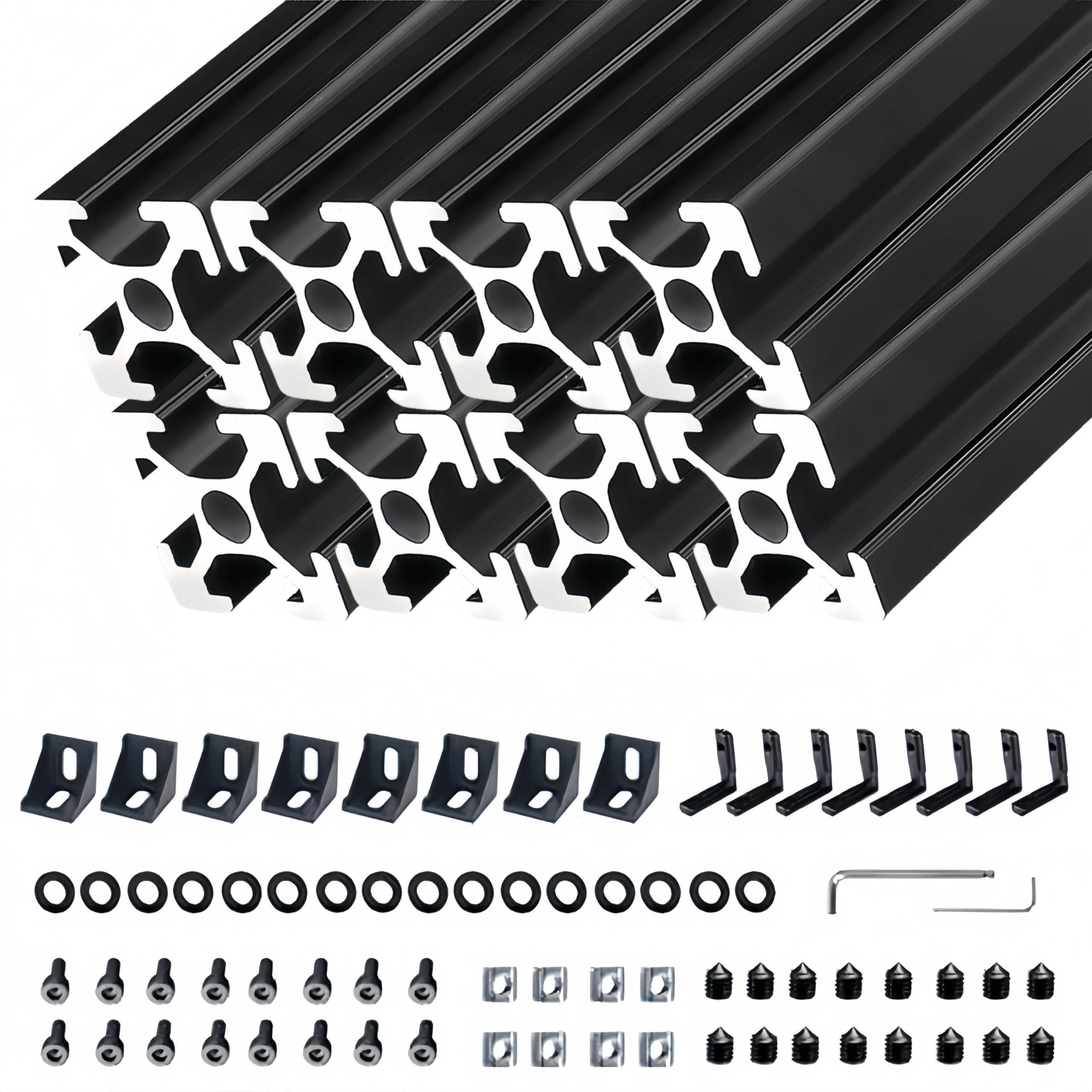 BELLA BAYS 8 Kits 48 inch 1220 mm 2020 T Slot Aluminum Extrusion Profile European Standard Anodized Black Extruded Linear Rail Guide Frame for 3D