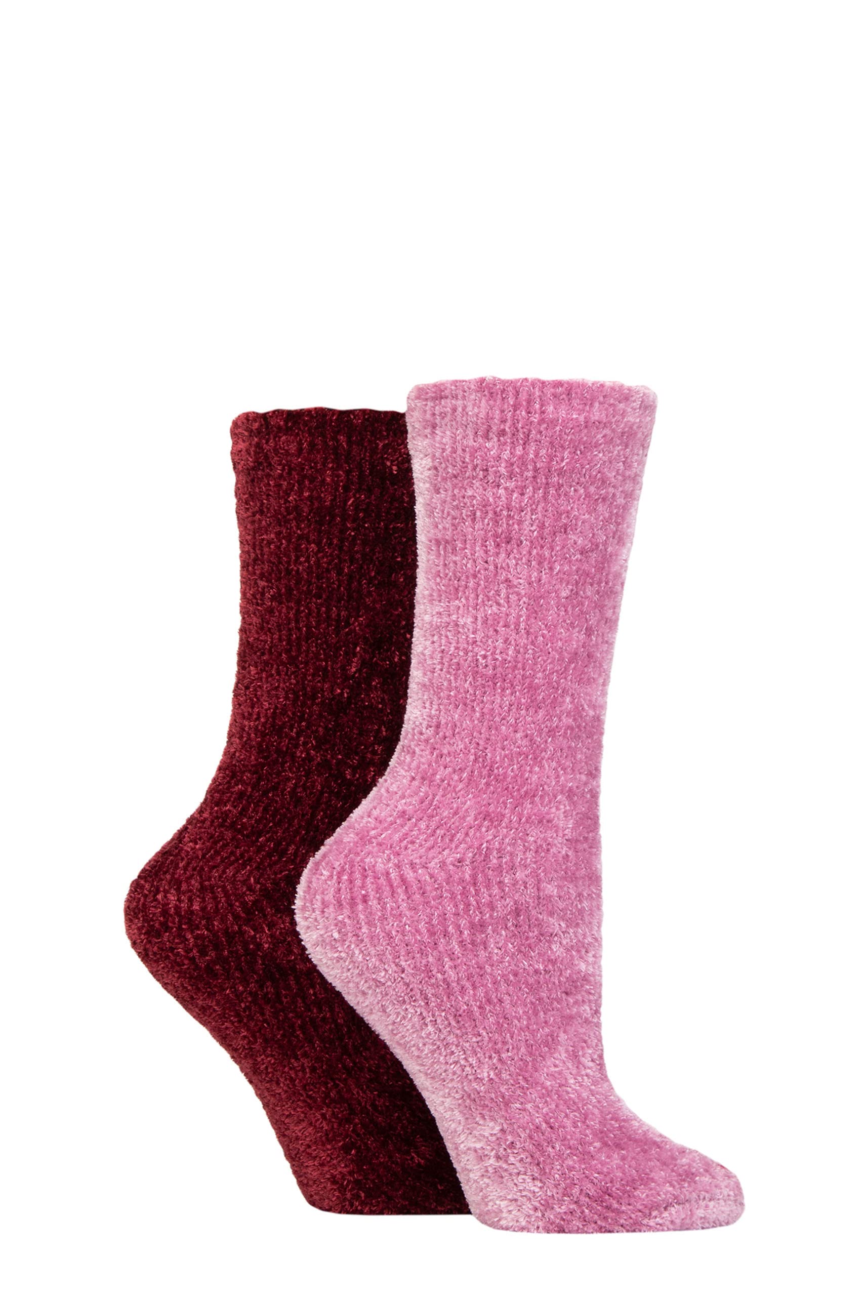 ELLE Ladies Super Soft Silky Cosy Chenille Leisure Socks Pack of 2 Size 4-8 in Assorted Colours Perfect for Lounging (Smokey Pink)