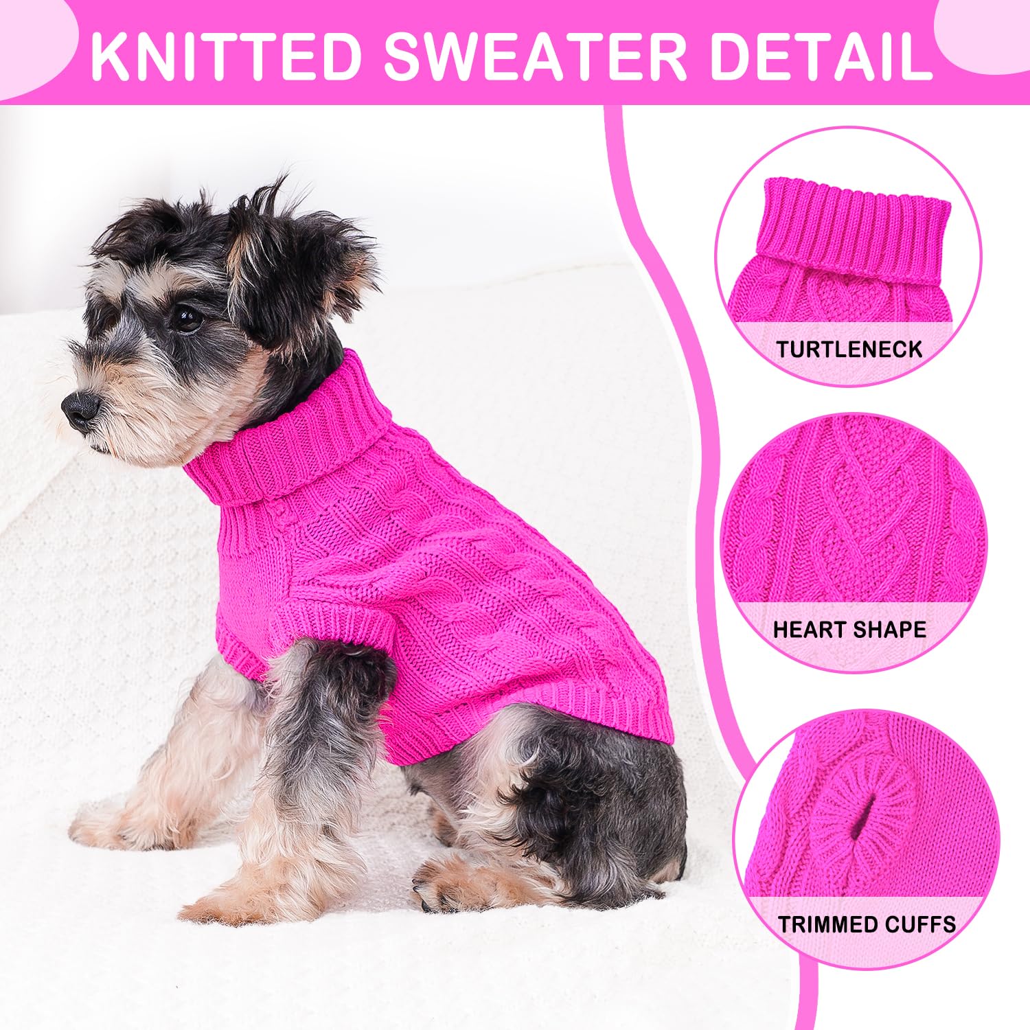 Pull pour chien de petite taille, pull tricoté chaud à col roulé – Vêtements pour chiots et petits chiens, vêtements pour l'automne et l'hiver (rose, taille S)