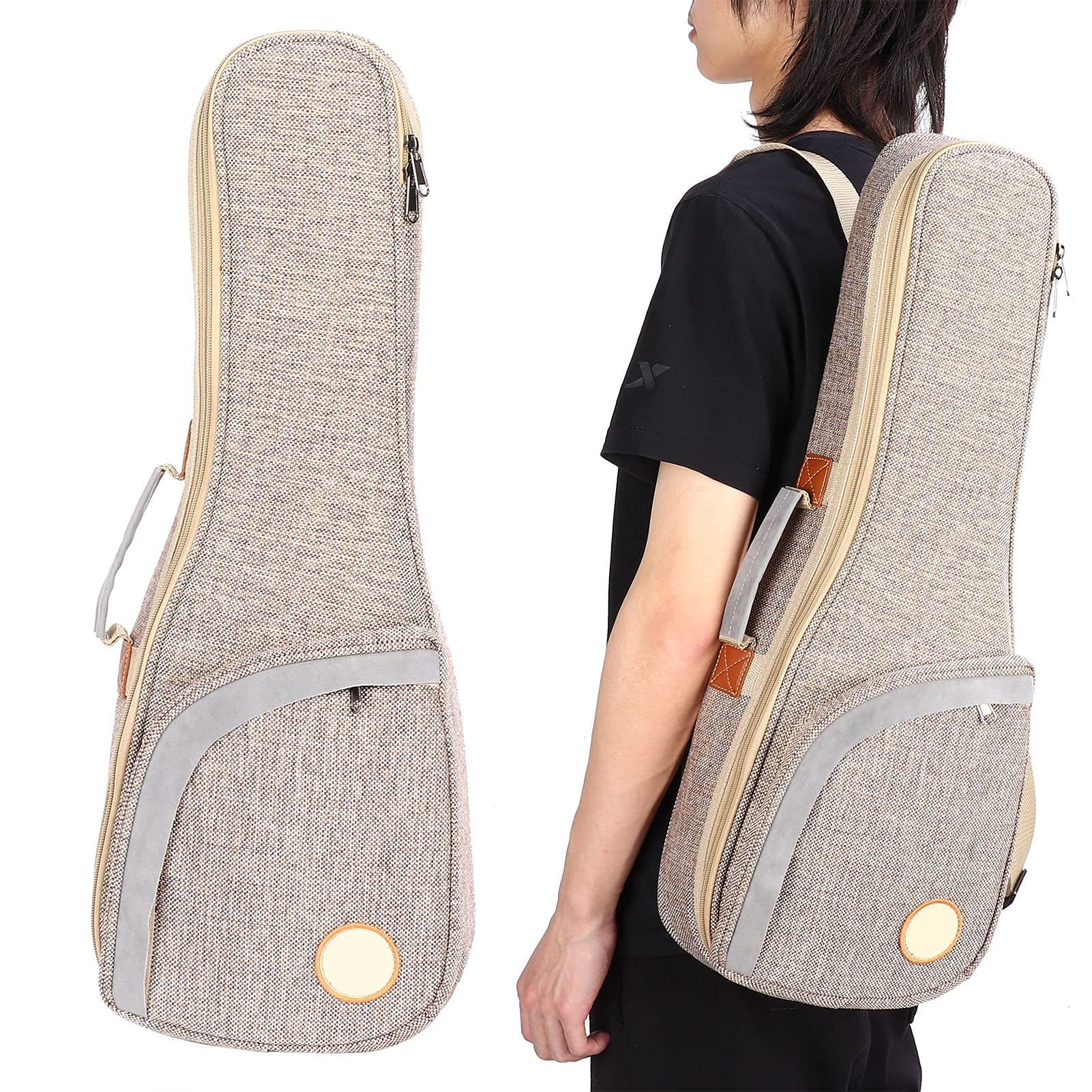 Eujgoov Ukulele-Tasche, Baumwolle Leinen Gewebter Stoff Verdicken Rucksack Ukulele Aufbewahrungskoffer (21/23in Universal)