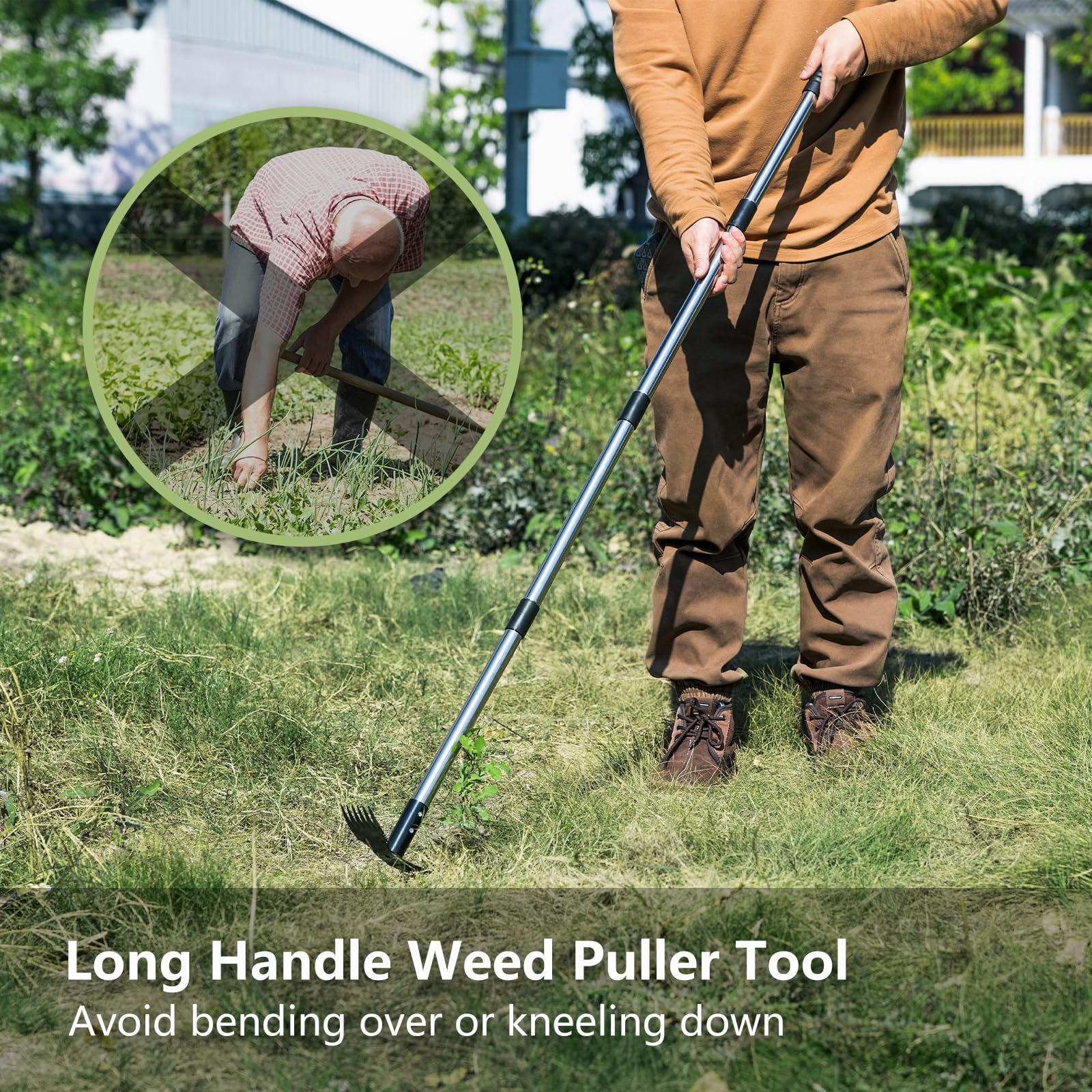 Mitclear Weed Puller Tool with Long Handle(58IN), 2-in-1 Gardening Hand Tools Weeds Remover, Weeder Rake & Garden Hoe Combo, Manual Weeding Puller Tool for Garden Yard Patio Lawn — view 4