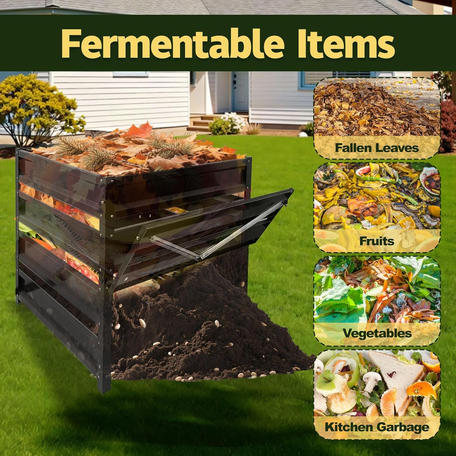 Compost Bin Outdoor - 170 Gallon Metal Wire Mesh Compost Bins with Rust-Proof Coating, Compost Bin for Yard Waste, Leaves & Kitchen Scraps, 31.5(L)*31.5(W)*39.4(H) inch