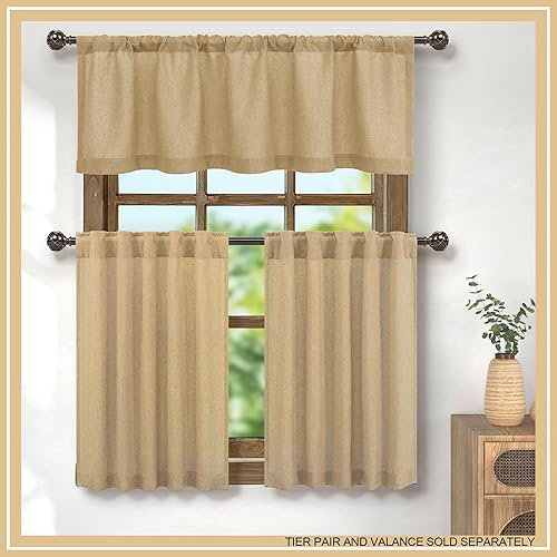 Miniatura 7 de Pitalk Cenefa de lino de arpillera para ventana de cocina de 3 pulgadas con bolsillo para barra, semitransparente, rústica, rústica, para