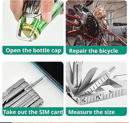 Miniatura 6 de Herramienta multifuncional de bolsillo de acero inoxidable - Herramienta plegable portátil 13 en 1 para ciclismo al aire libre y reparaciones de