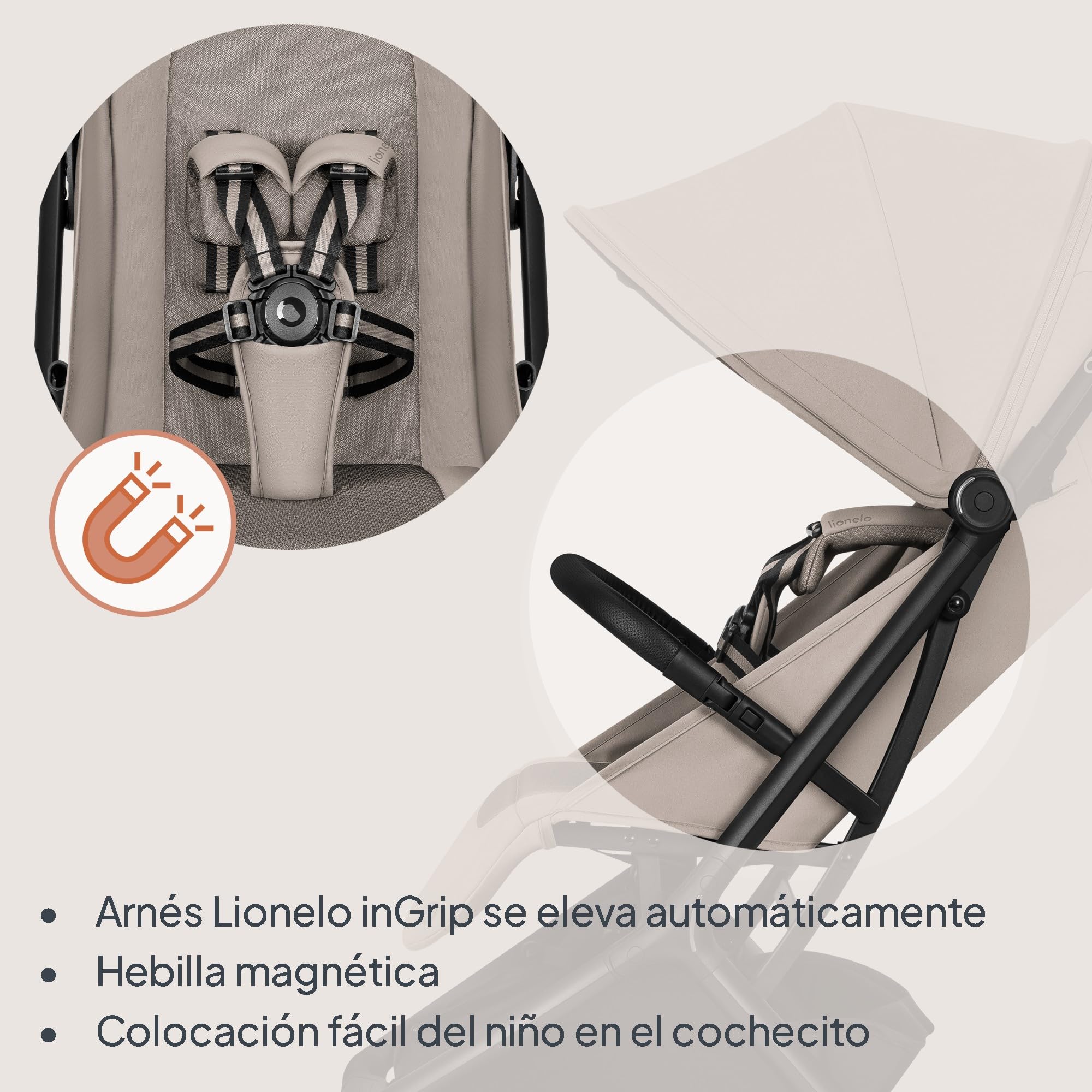 Lionelo Sia Silla de Paseo Ligera y Ultracompacta para Viaje, hasta 22 kg, Ultraligera 5,9 kg, Respaldo Reclinable Tumbado, Capota XXL Impermeable UPF50+ Impermeablee, Mosquitera, Hebilla magnética | Respaldo reclinable, capota XXL UPF50+, ruedas amortigu