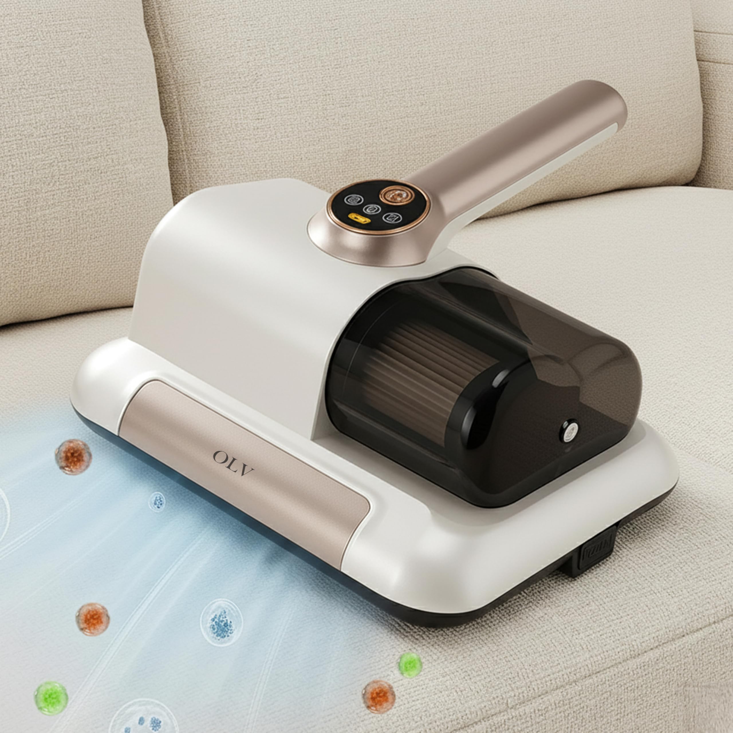 OLV UV-Powered Portable Vacuum Cleaner for Bed & Sofa | Handheld Dust Mite Remover with UV Sterilization, 10kPa Suction | Rechargeable Type-C, Lightweight, Anti-Allergen Mattress Vacuum (Off White)-image-37