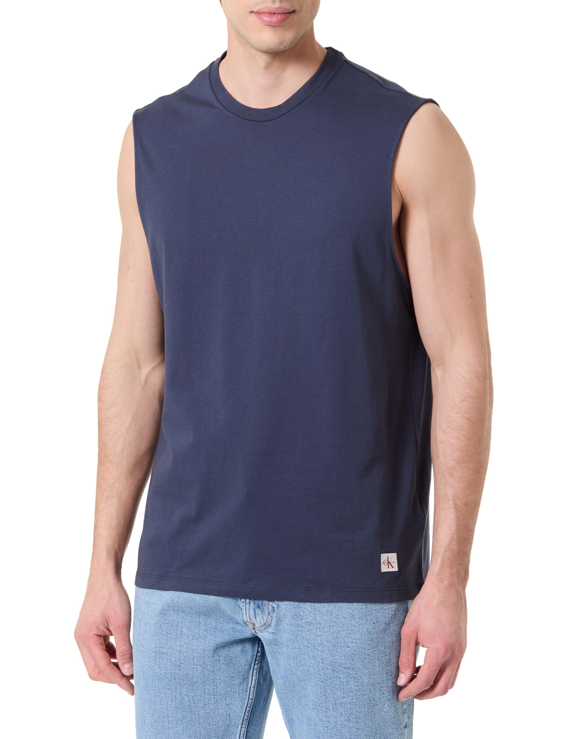 Calvin Klein Men's 30S Jersey Badge Muscle Tank LV04RF273G Tank Top, Blue, XL