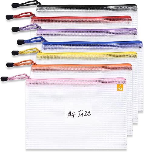7 bolsas de malla con cremallera, bolsas de malla tamaño A4 de 13.5 x 9.5 pulgadas con cremallera, bolsas de plástico con cremallera para archivos,