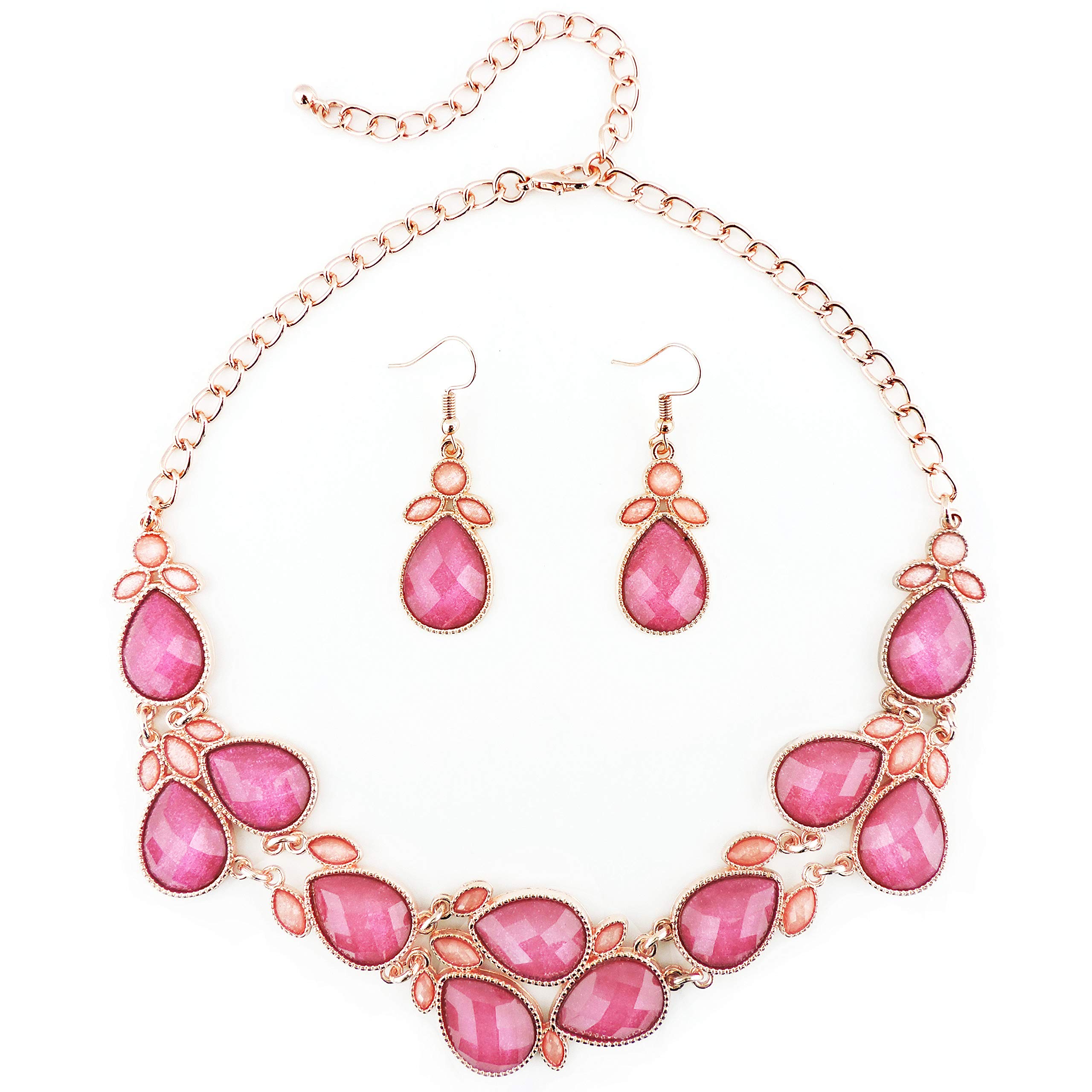 Firstmeet Shiny Resin Drill Collar Necklace with Earrings