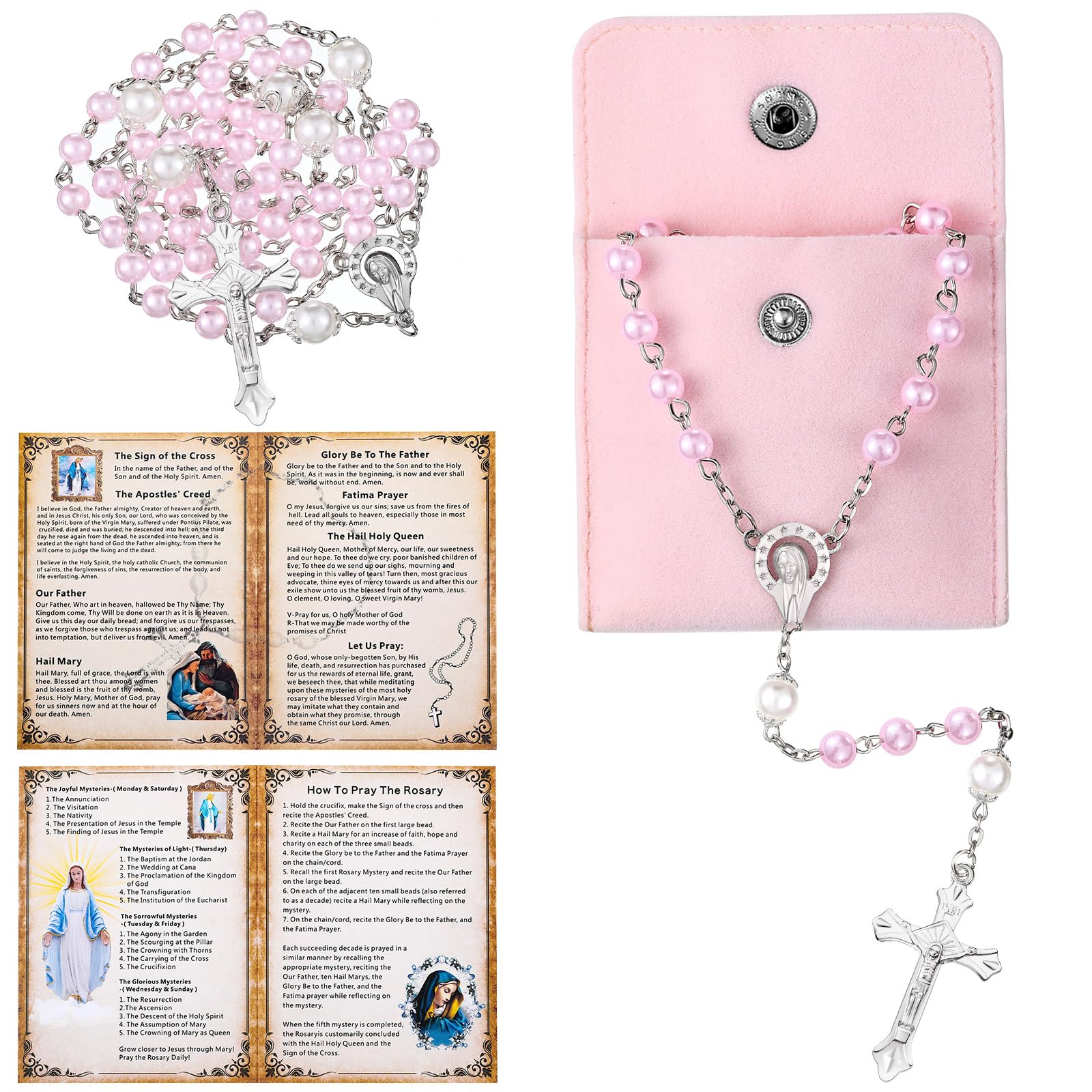 Quelay Rosary for Women Catholic Gifts Our Lady of Rosary Beads Pray Card Necklace Confirmation Gifts