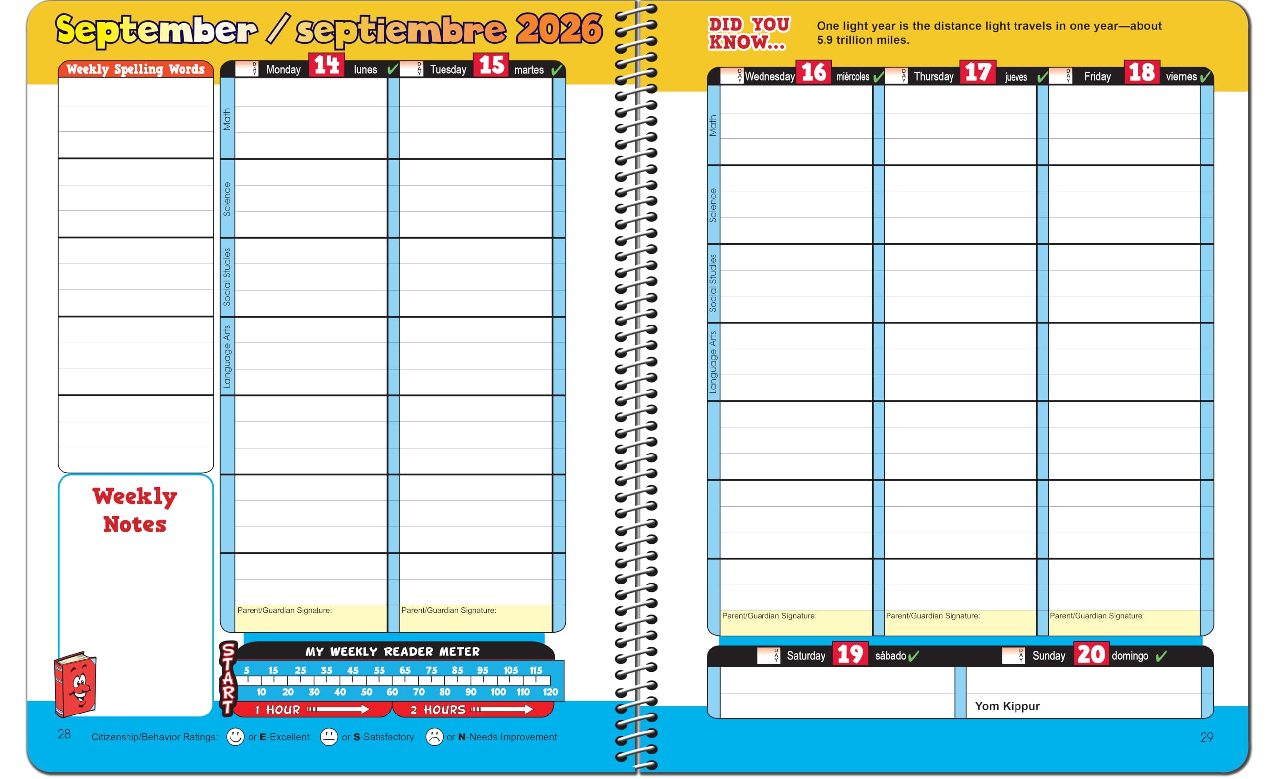datato scuola elementare Student planner per anno scolastico 2018 – 2019- jostens- 15 confezione