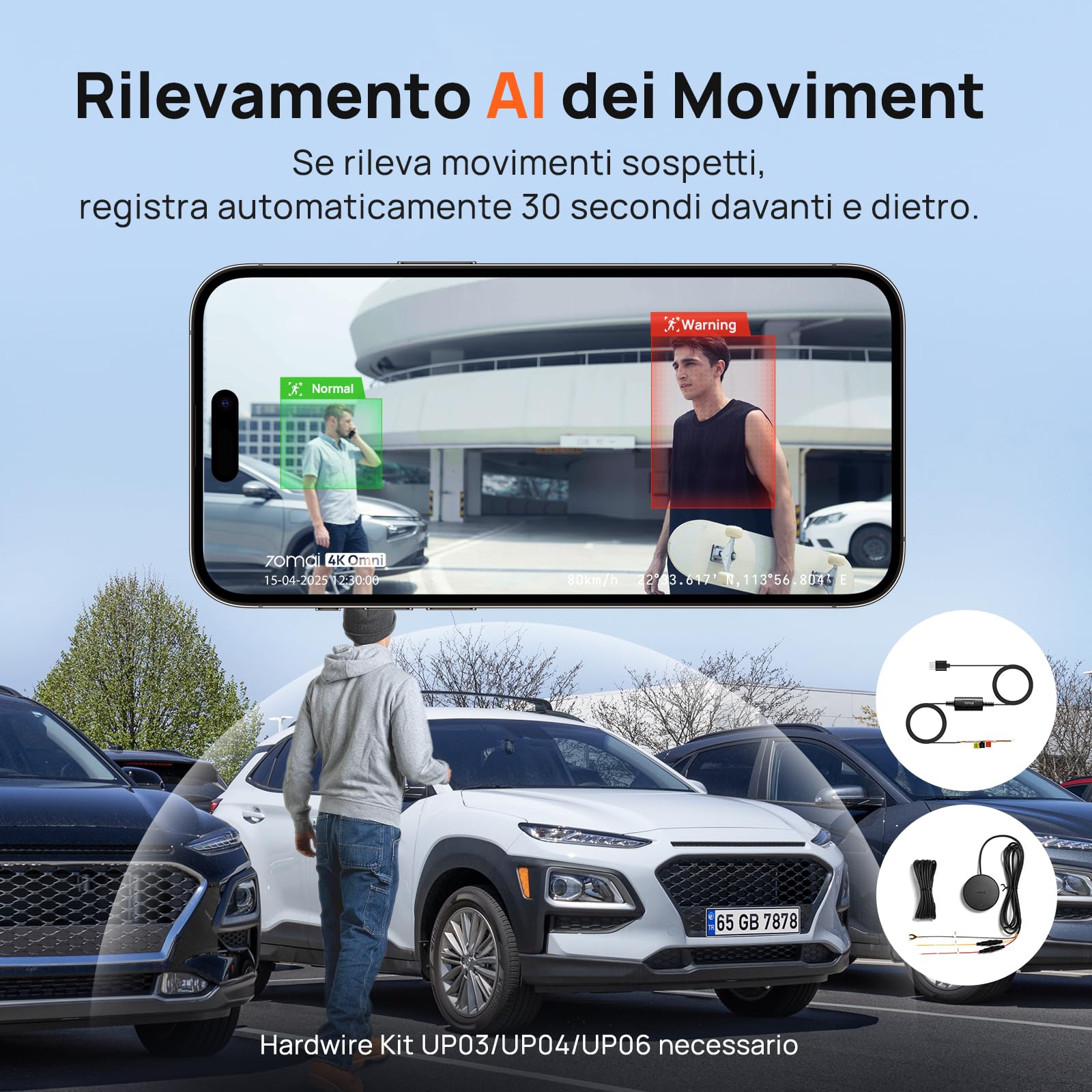 70mai Dash Cam 4K Omni, Dual-Channel 4K+1080P DashCam Auto 360 Gradi, Rilevamento Movimento AI, Visione Notturna, 5GHz WiFi6 GPS Telecamera per Auto, Modalità Parcheggio 24H, Controllo APP, Max 512G