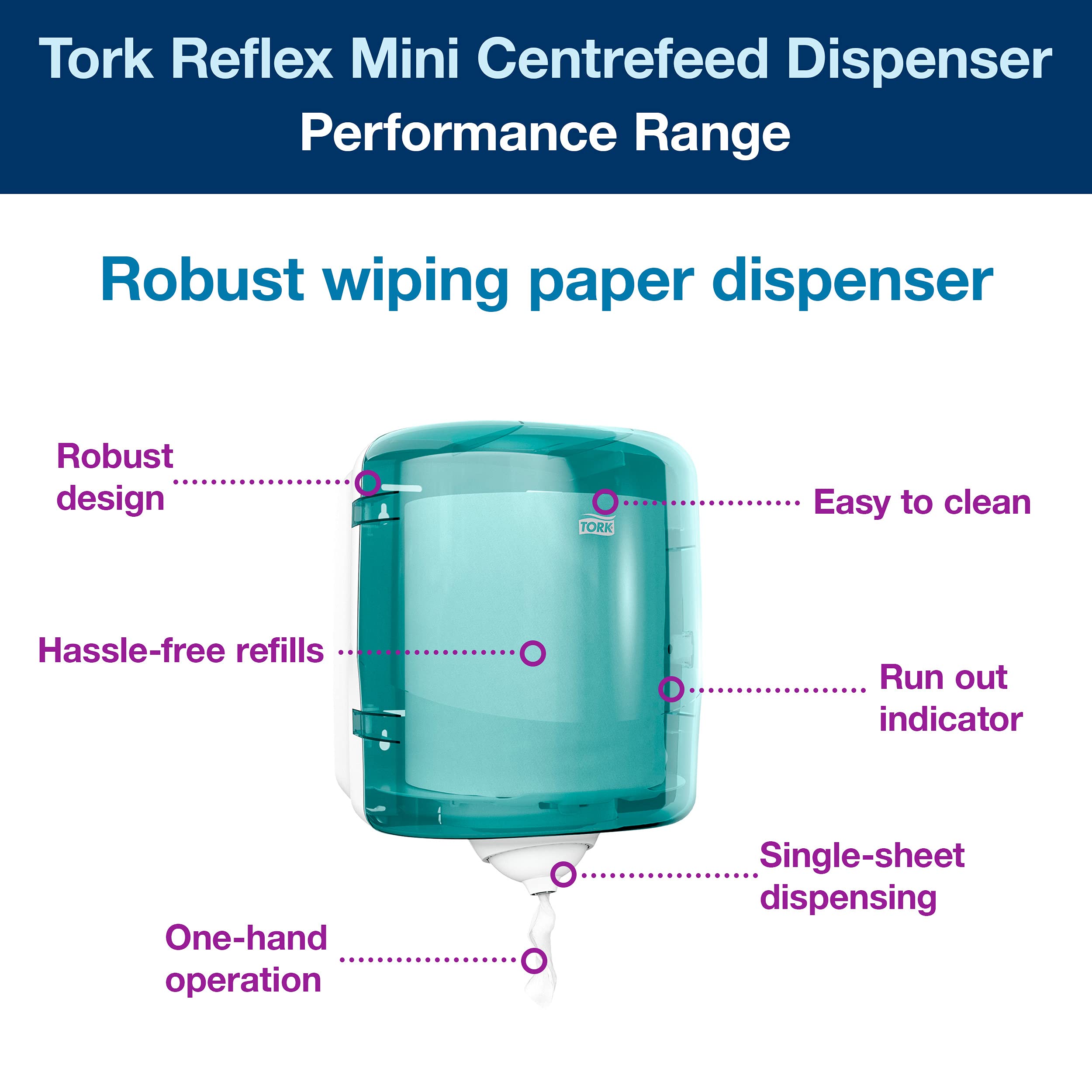 Tork 473180 Reflex Unico Foglio Dispenser Estrazione Interna Bianco/Turchese