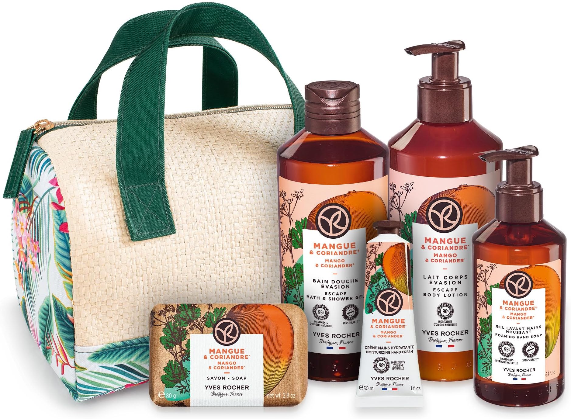 Yves Rocher Mango Coriander Bath & Body Routine 6-Piece Gift Set, Intensely Nourish Skin, 6 Items