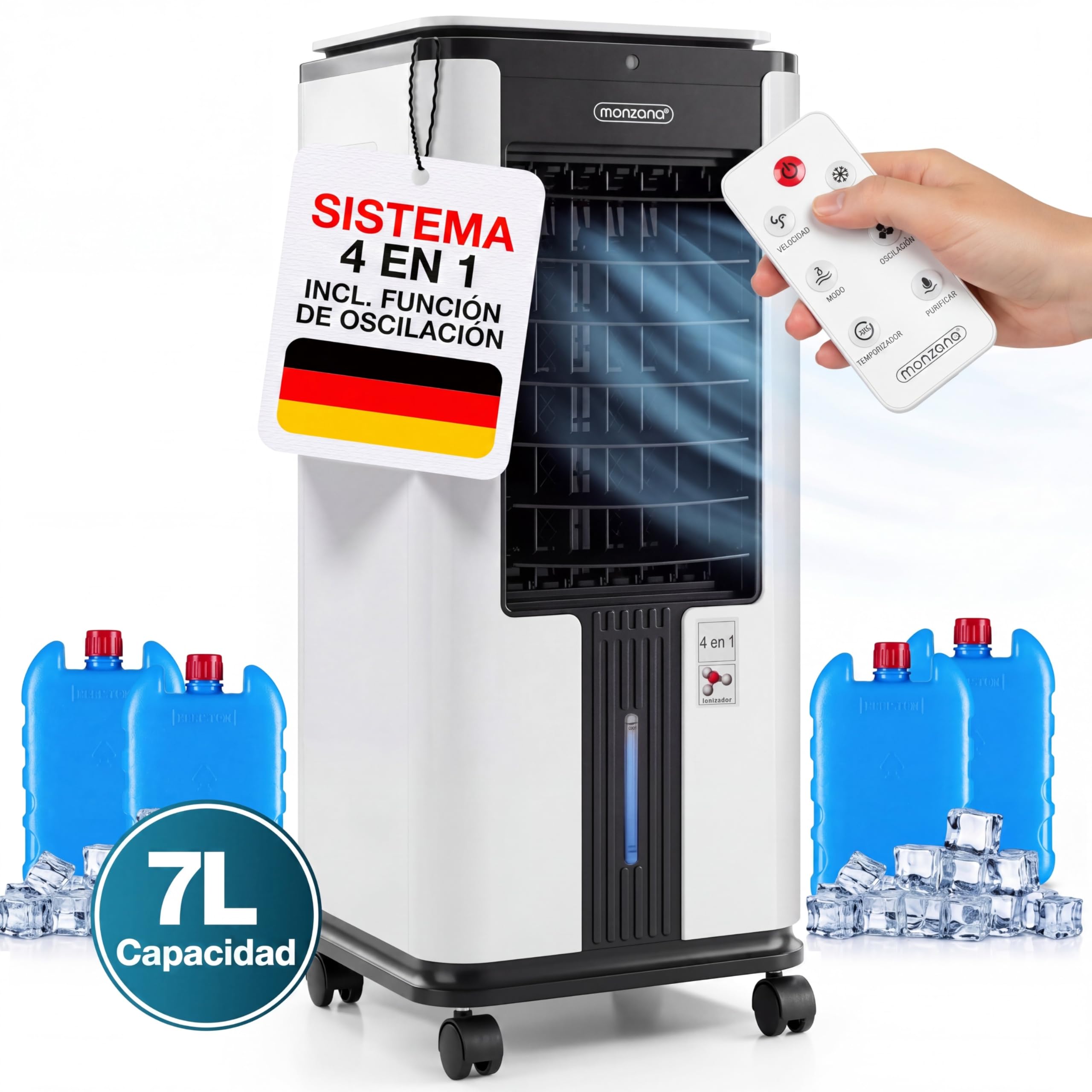 MONZANA® Enfriador de Aire 4en1 Humidificador Climatizador Ionizador Ventilador Temporizador 7L LED