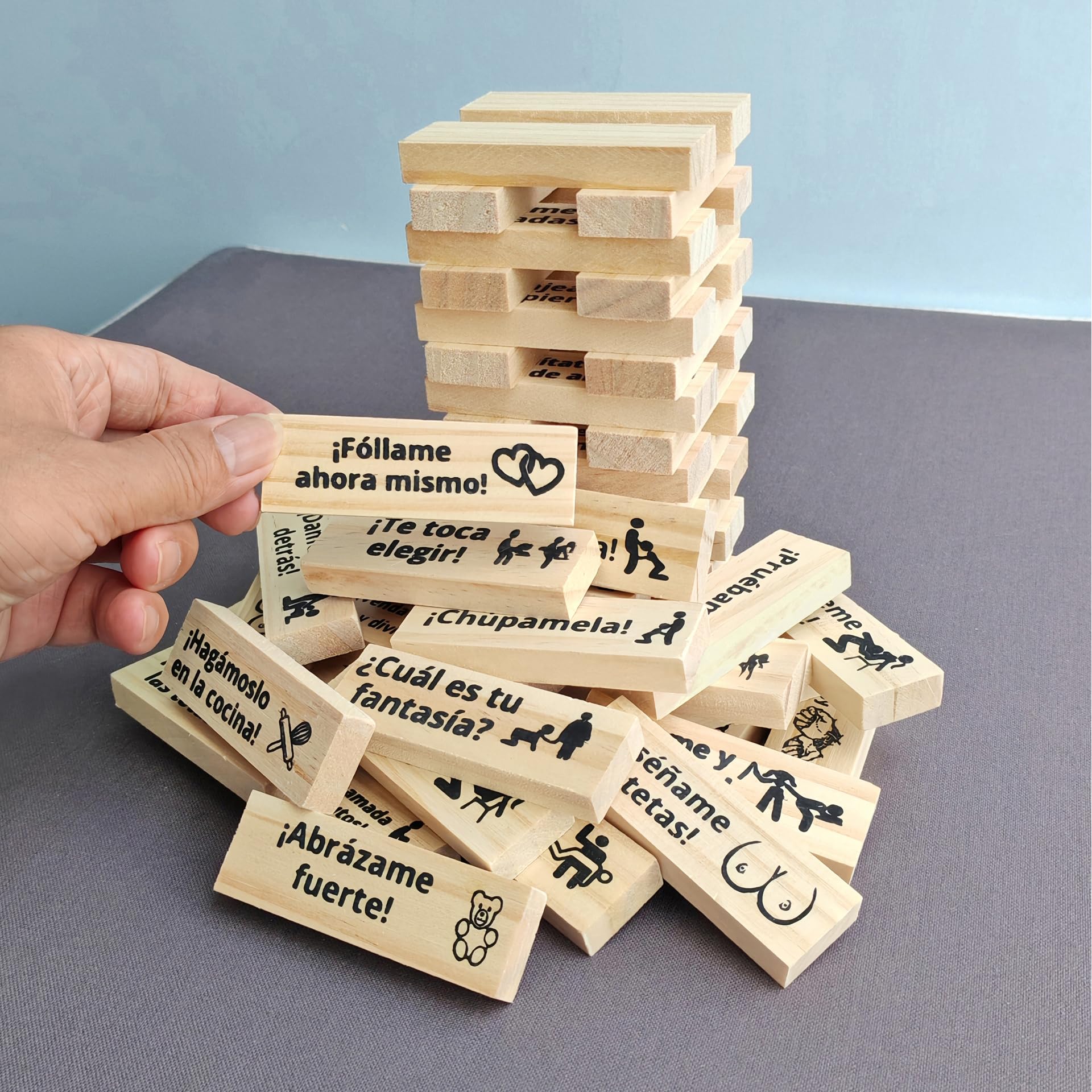 Juego de bloques para parejas para adultos, juego de torre sexy española, mesa traviesa, lujuria, apilamiento, divertido, actividades de recámara