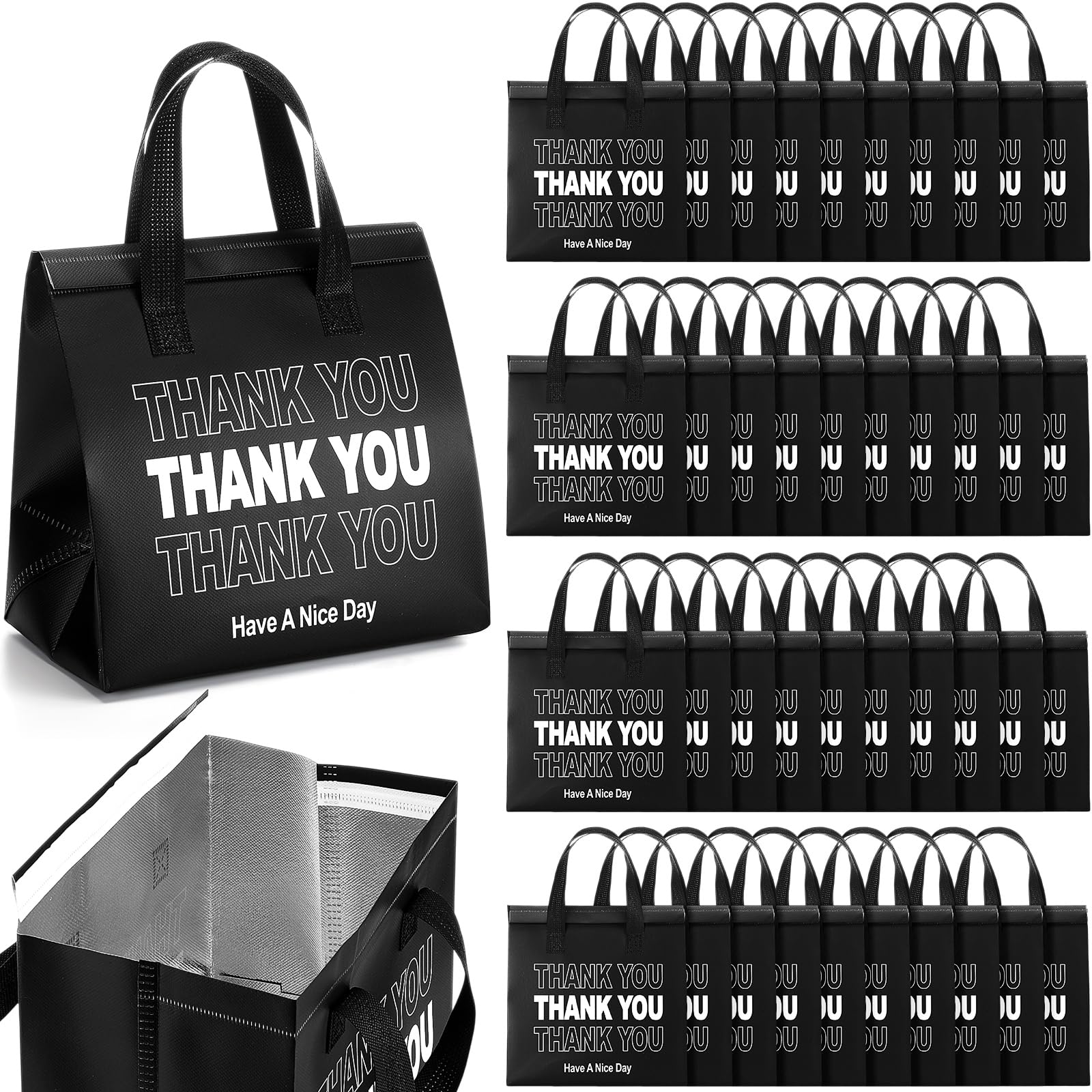 Aliceset 80 bolsas aislantes de agradecimiento para entrega de alimentos a granel de 9.5 x 9.5 x 6 pulgadas, bolsa de aislamiento térmico para alimentos fríos y calientes, para viajes, pizza, café