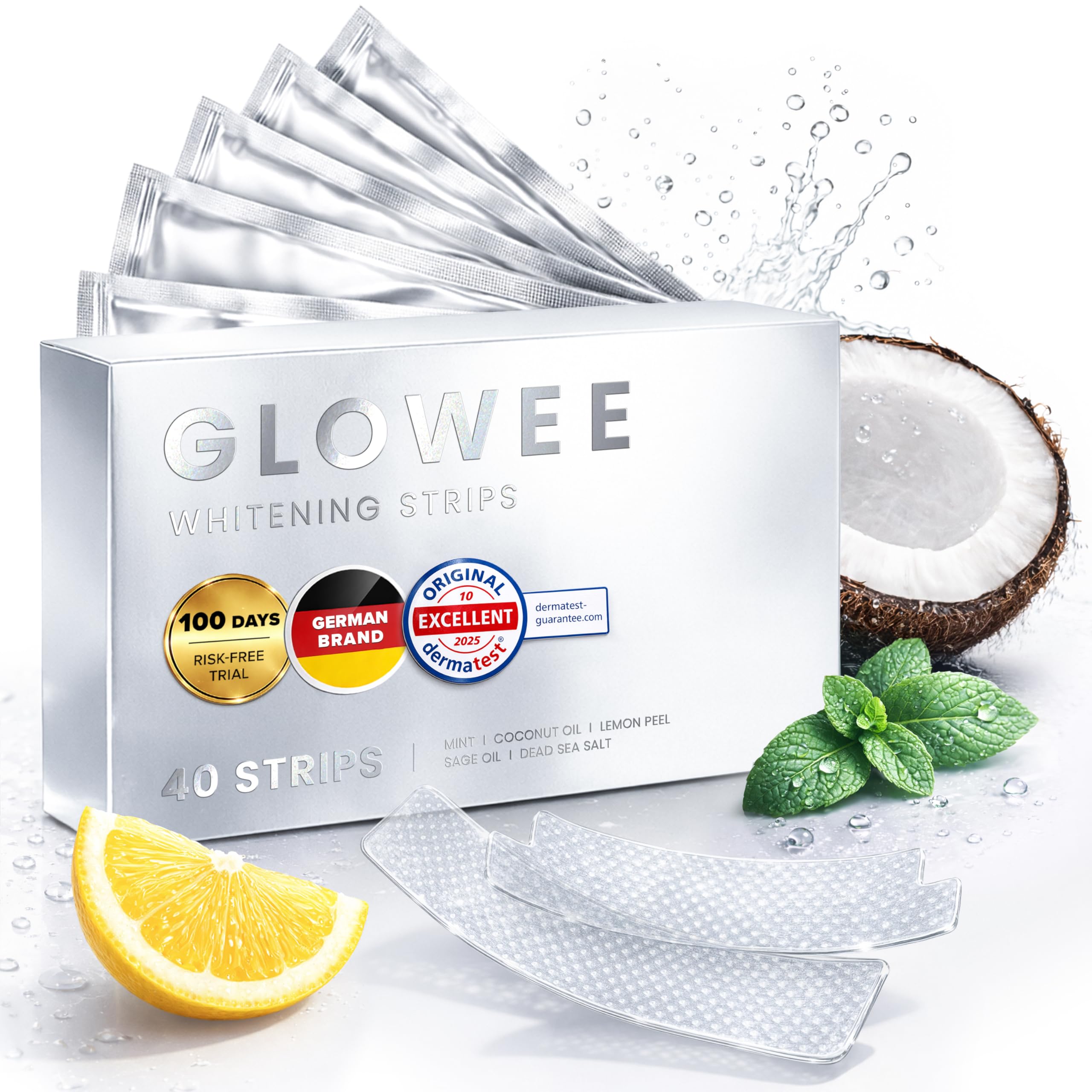 Gentle Teeth Whitening Strips - (40 Strips) Bleaching Teeth Free of Peroxide for a Radiant Smile - Gentle Tooth Whitening - 20 Applications