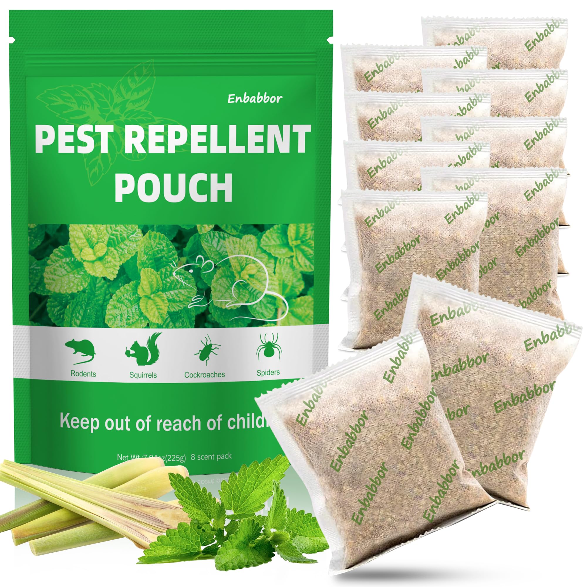 8 Pack Natural Mouse Repellent Pouches Indoor Outdoor, Plant-Based with Peppermint & Lemongrass Oil, Lasting Rodents Deterrent Pests Control Pouches for Home, Garage, Car, RV - Safe for Kids & Pets