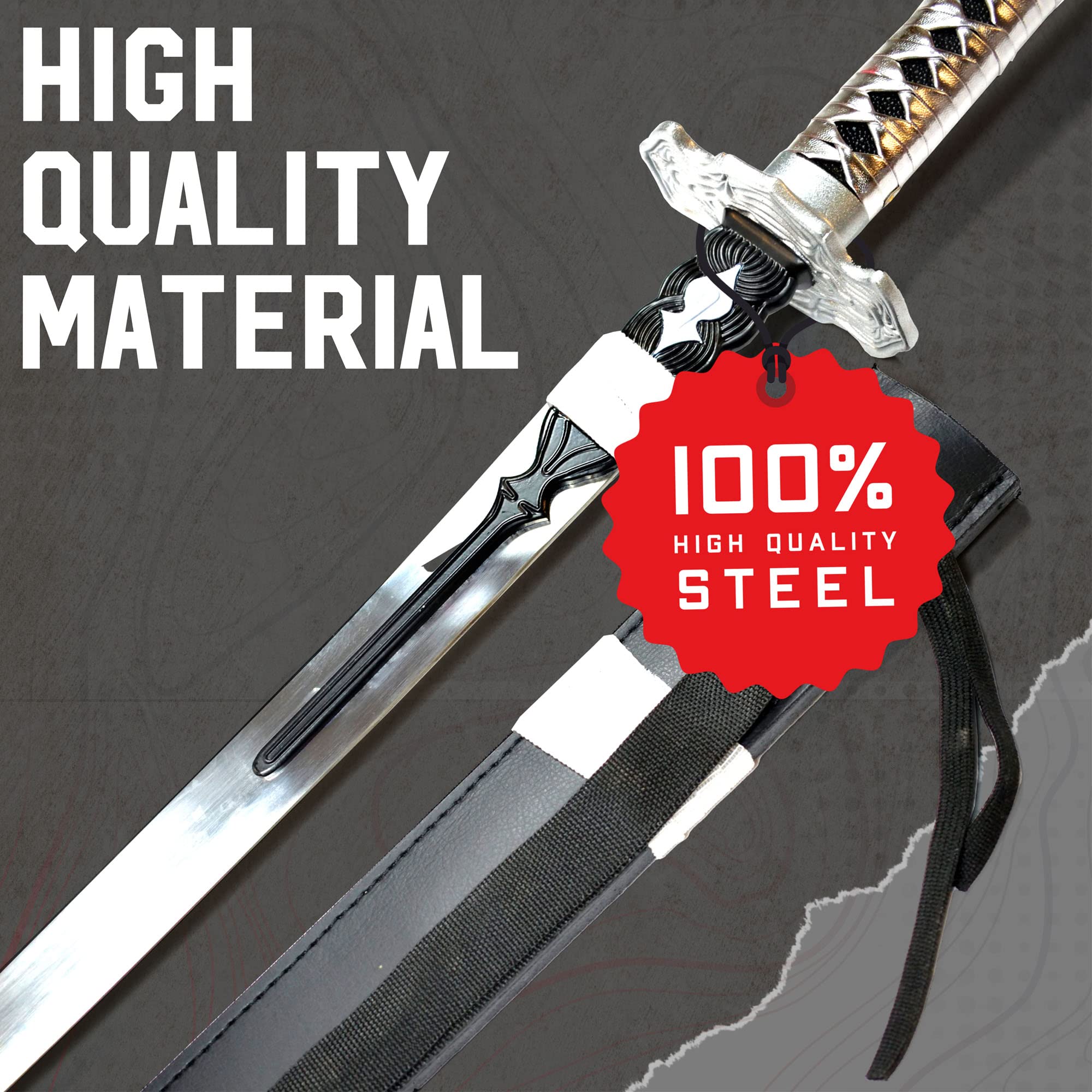 Swords and more NieR:Automata - Schwert von 2B, Virtuous Contract, Samuraischwerter, Katanaschwert aus Hartstahl mit Scheide, 124 cm, Videospiel-Schwert für Gamer & Fans