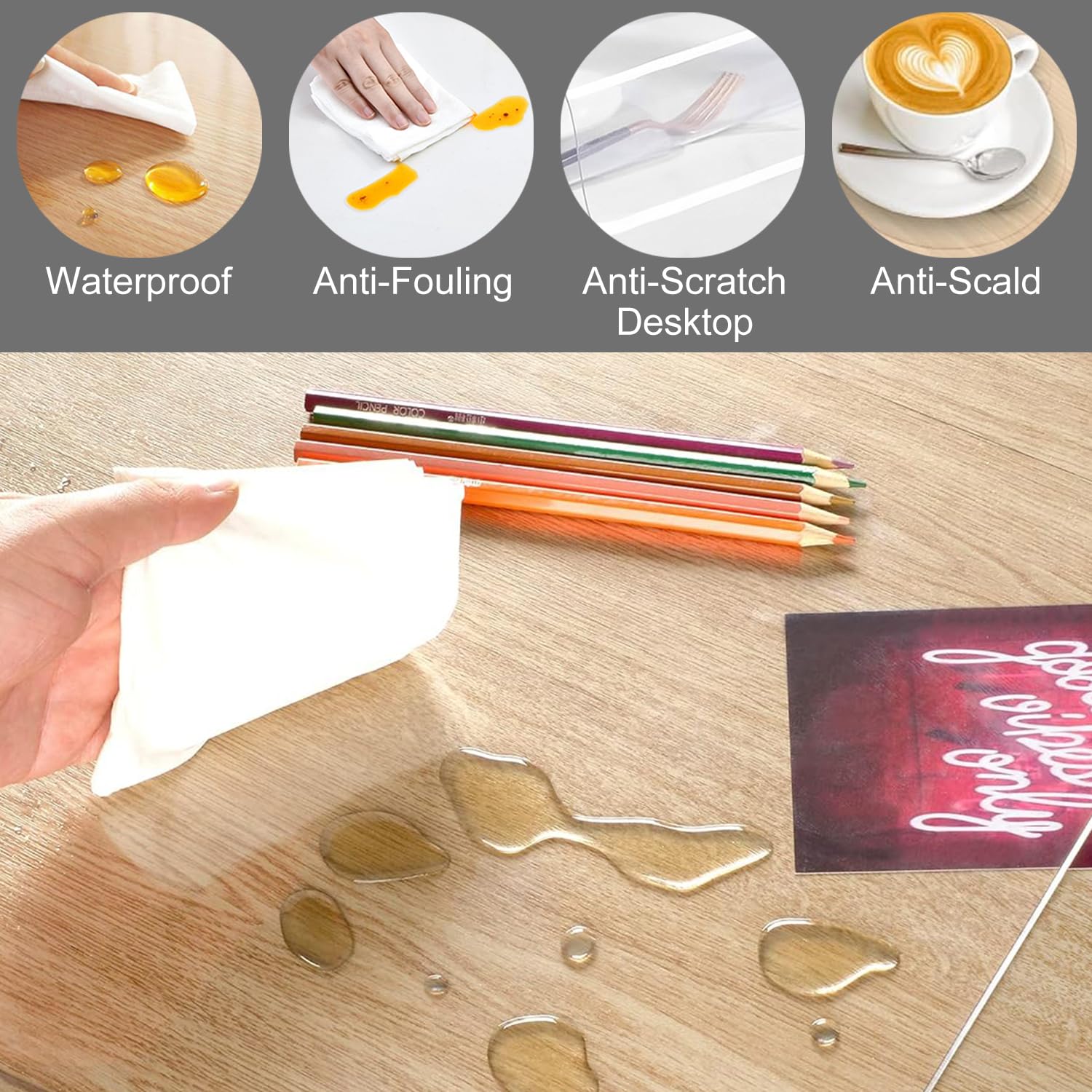 Alfombrilla de escritorio transparente para ratón, 80 x 30 cm x 1,5 mm, alfombrilla de escritorio, impermeable, antiincrustante, para oficina o hogar