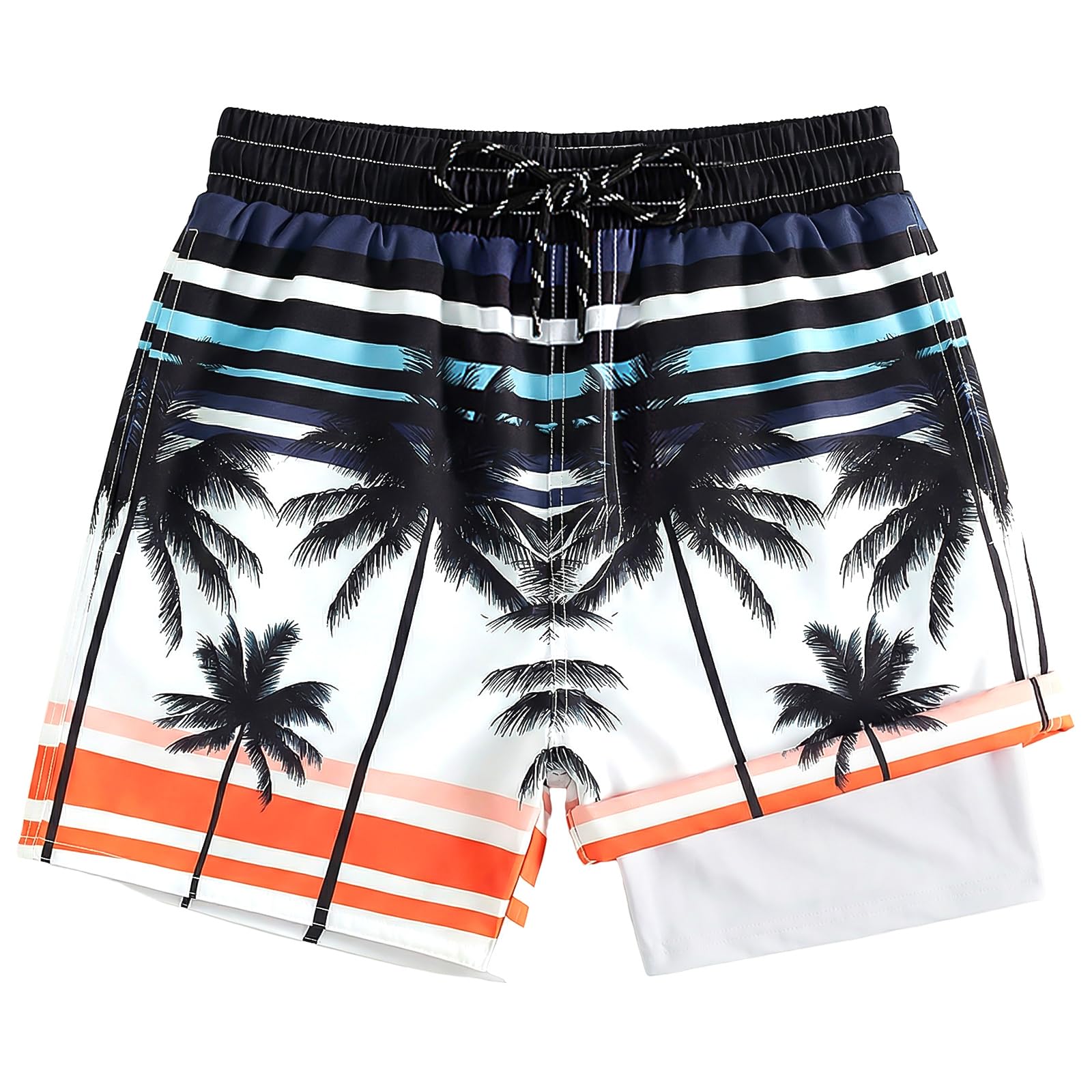 JinBei Short de Bain Garcons Doublure de Compression Maillot de Bain Enfant Séchage Rapide Shorts de Plage avec Poche Ceinture Élastique Boardshorts pour Surf Natation Vacances, 7-13 Ans