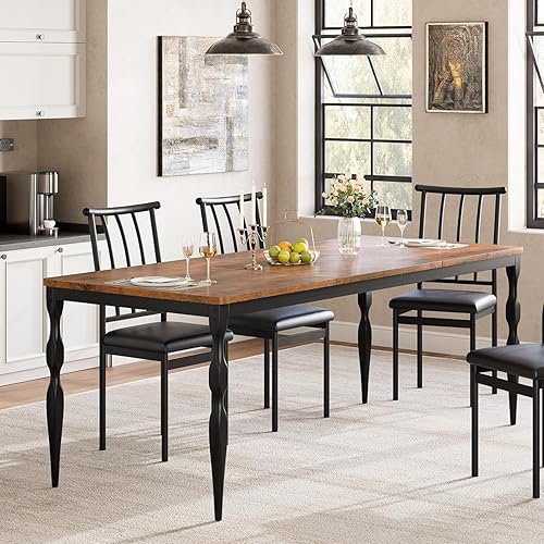 Mesa de comedor de granja IDEALHOUSE de 71 pulgadas para 6-8 personas, mesa de cocina rectangular de madera con patas resistentes, mesa de cocina y
