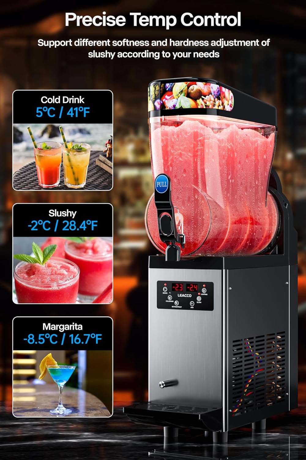 Leacco Commercial Slushie Machine, Frozen Drink Margarita Machine Smoothie Slushy Maker Stainless Steel 110V