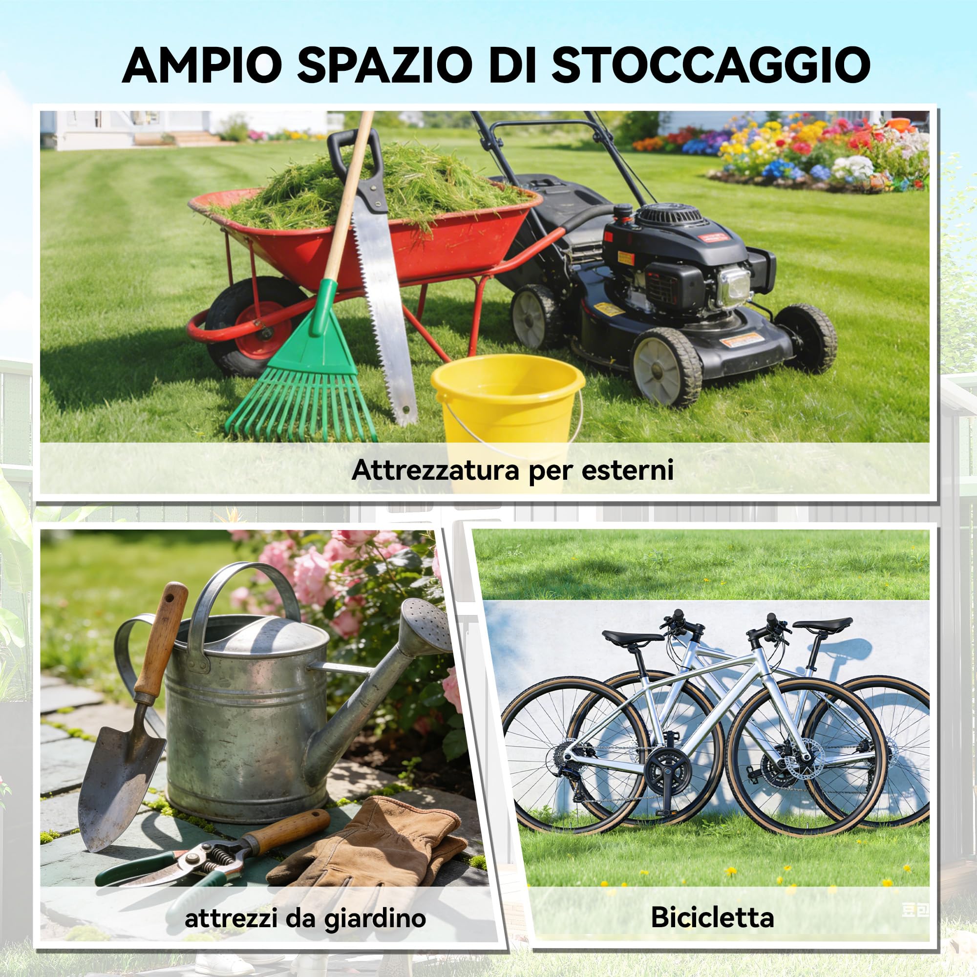 Outsunny Casetta da Giardino 2.8m² Acciaio Zincato con Prese d'Aria, Capanno Attrezzi 2 Porte Scorrevoli, 195.5x158.5x188 cm, Nero