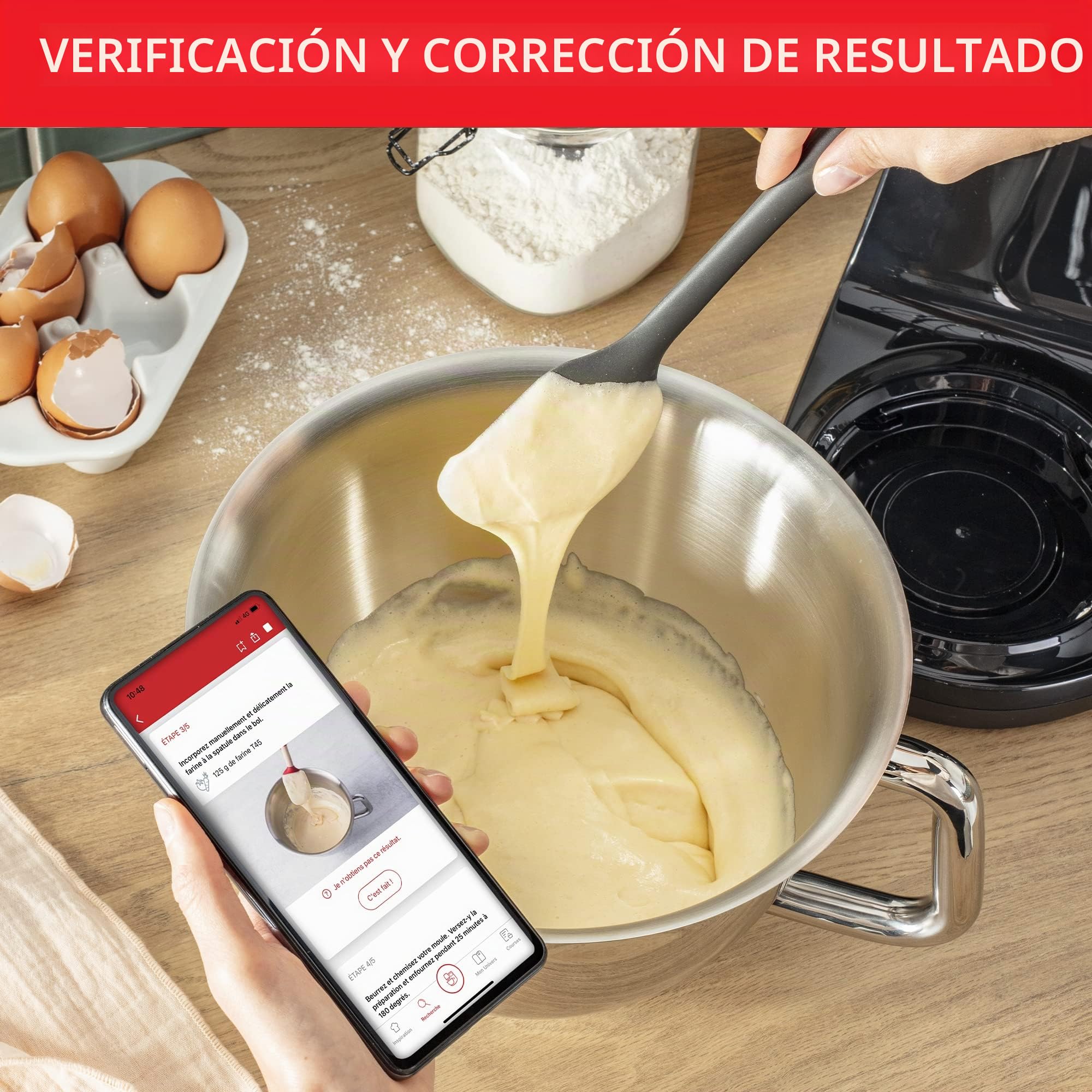 Moulinex Robot pastelero, Cuenco de acero inoxidable 5.5 L, 8 programas recetas básicas, Tecnología patentada, Silencioso, Robusto, Aplicación gratuita con coaching, Coach QA900810 | Amasadora inteligente con 8 programas automáticos - Robot de cocina y pa