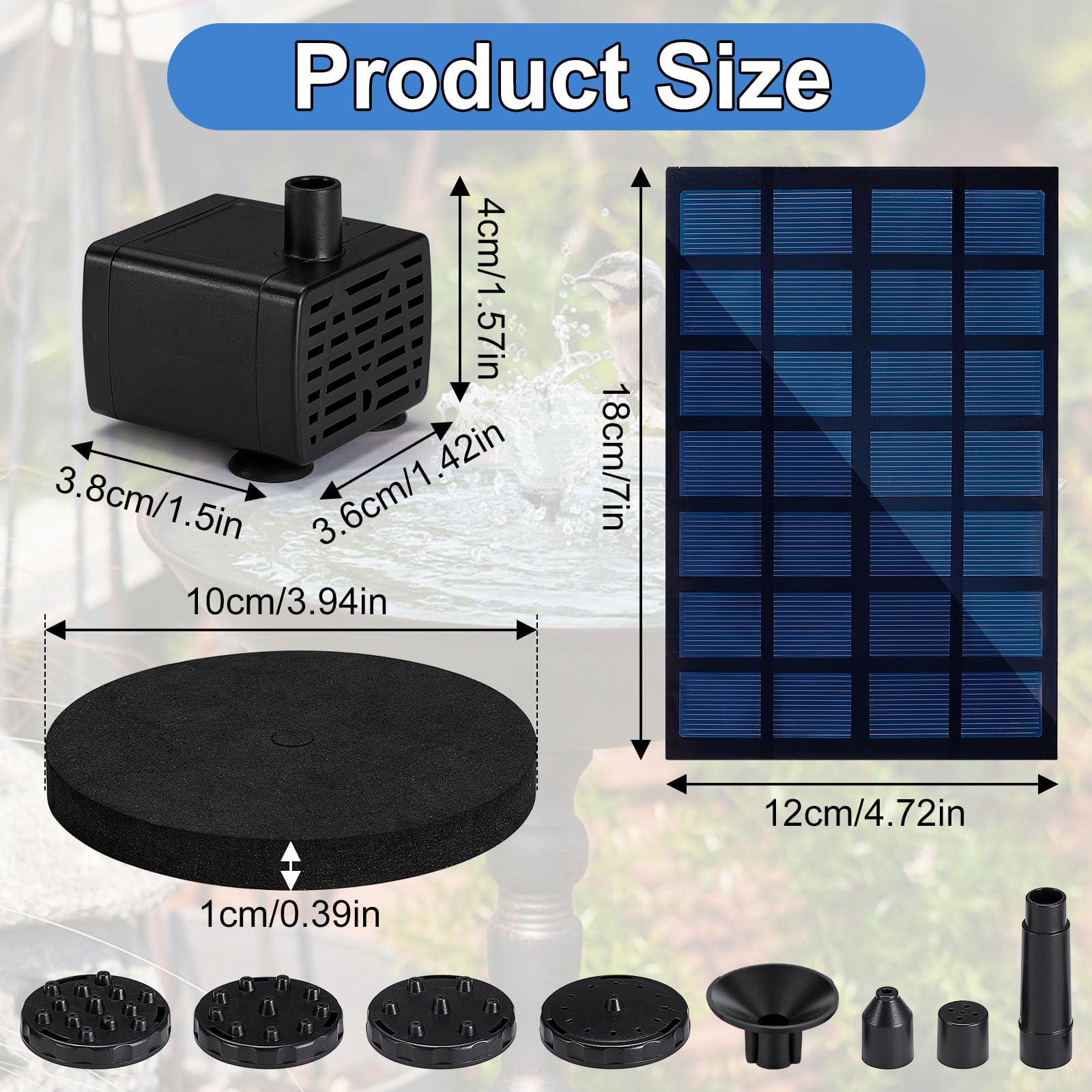 Pompe Solaire Bassin 2.5W Fontaine Solaire Extérieure Jardin 6 Buses 6 Modes