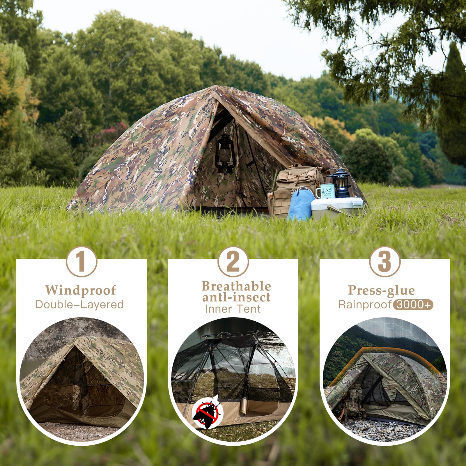 FREE SOLDIER Campingzelt Outdoor Ultraleichtes Einmannzelt In Camouflage, Outdoor-Camping,1 Person Zelt Abenteuer angelzelt einfach aufzubauen und zu tragen moskitoschutz,Wasserdicht