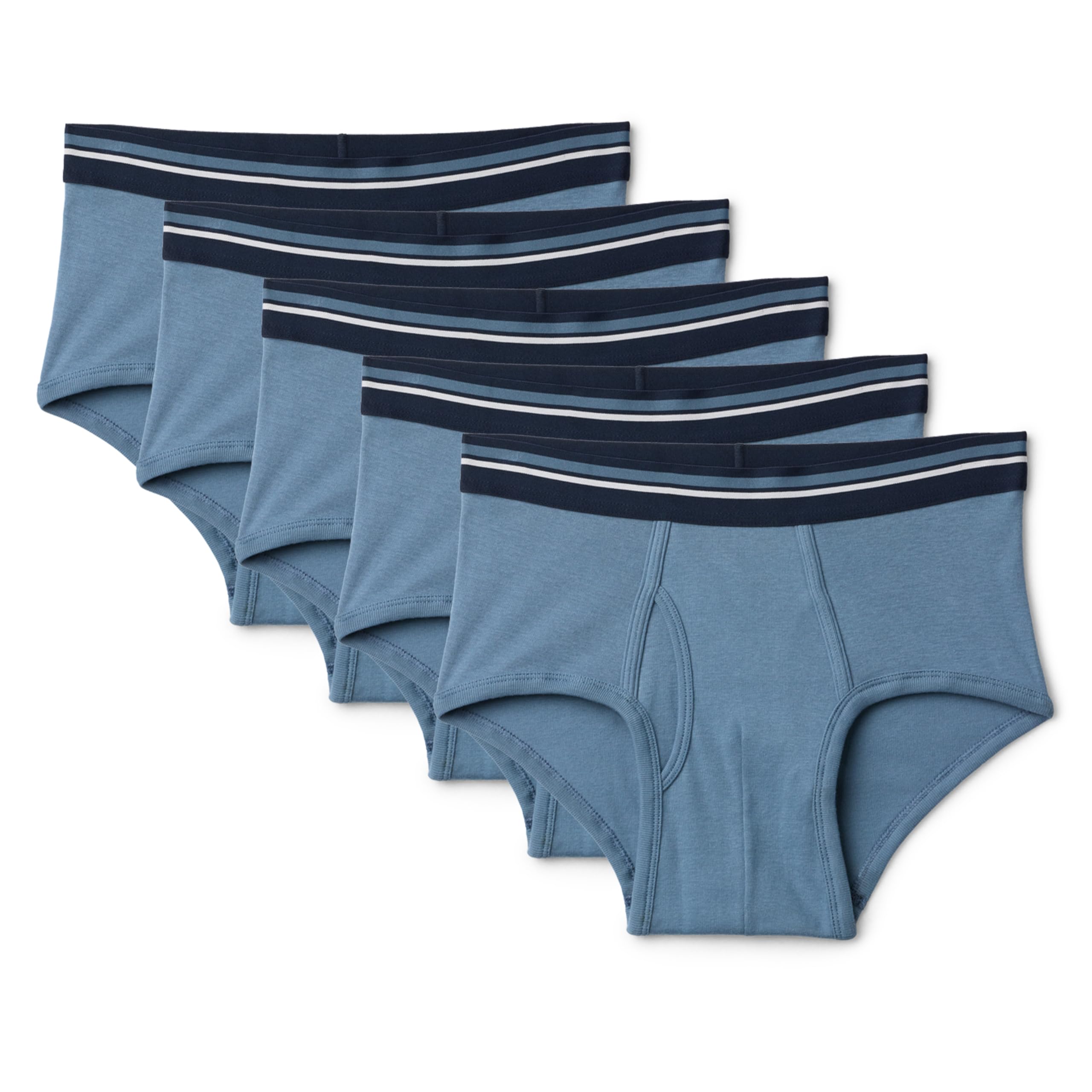 Amazon Essentials Men's Breathable Ribbed Knit Briefs with Elasticized Waistband, Pack of 5, Deep Blue / Navy / Light Grey Heather, Small