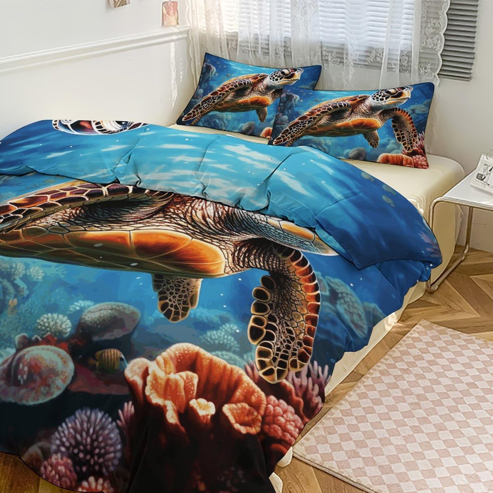 Housse de couette tortue de mer ultra douce en grand format 259,1 x 228,6 cm premium